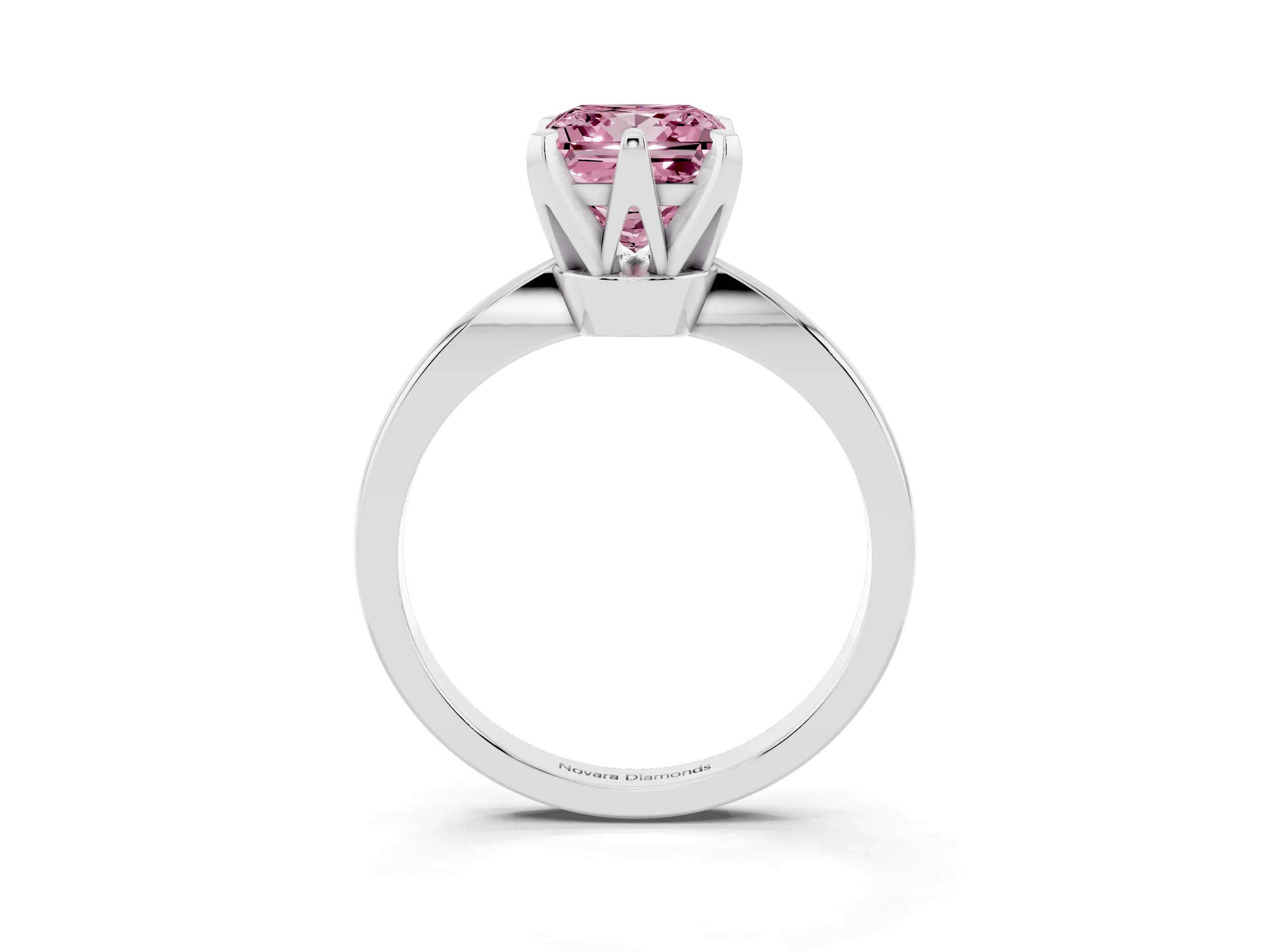 Fancy Pink Princess Cut Diamond Solitaire Engagement Ring Set in Platinum with Slim Tapered Solitaire Band