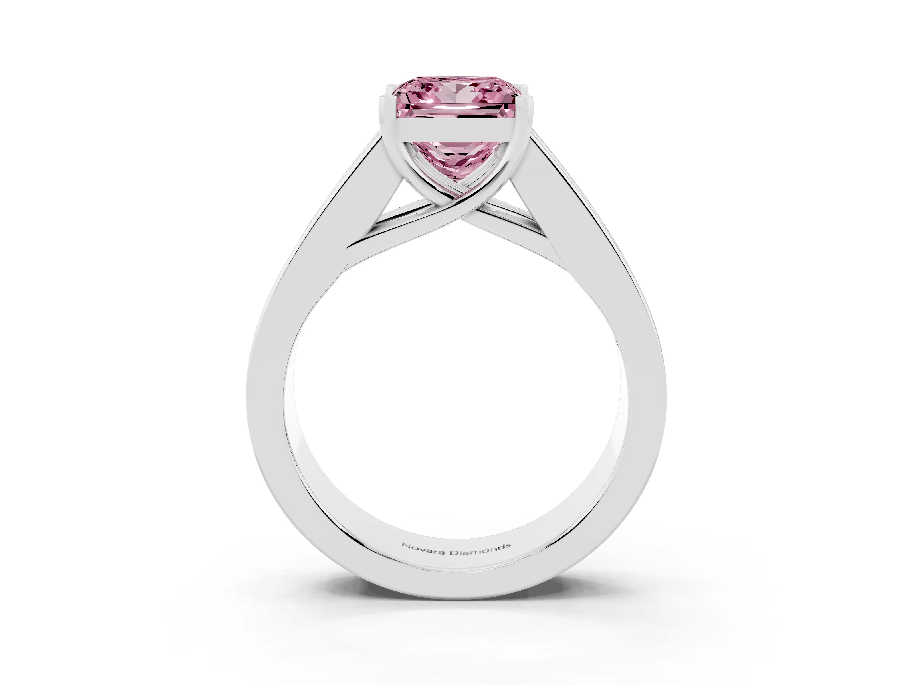 Fancy Pink Princess Cut Diamond Solitaire Ring Set in Silver with Channel-Set Accent Stones and Prong Setting