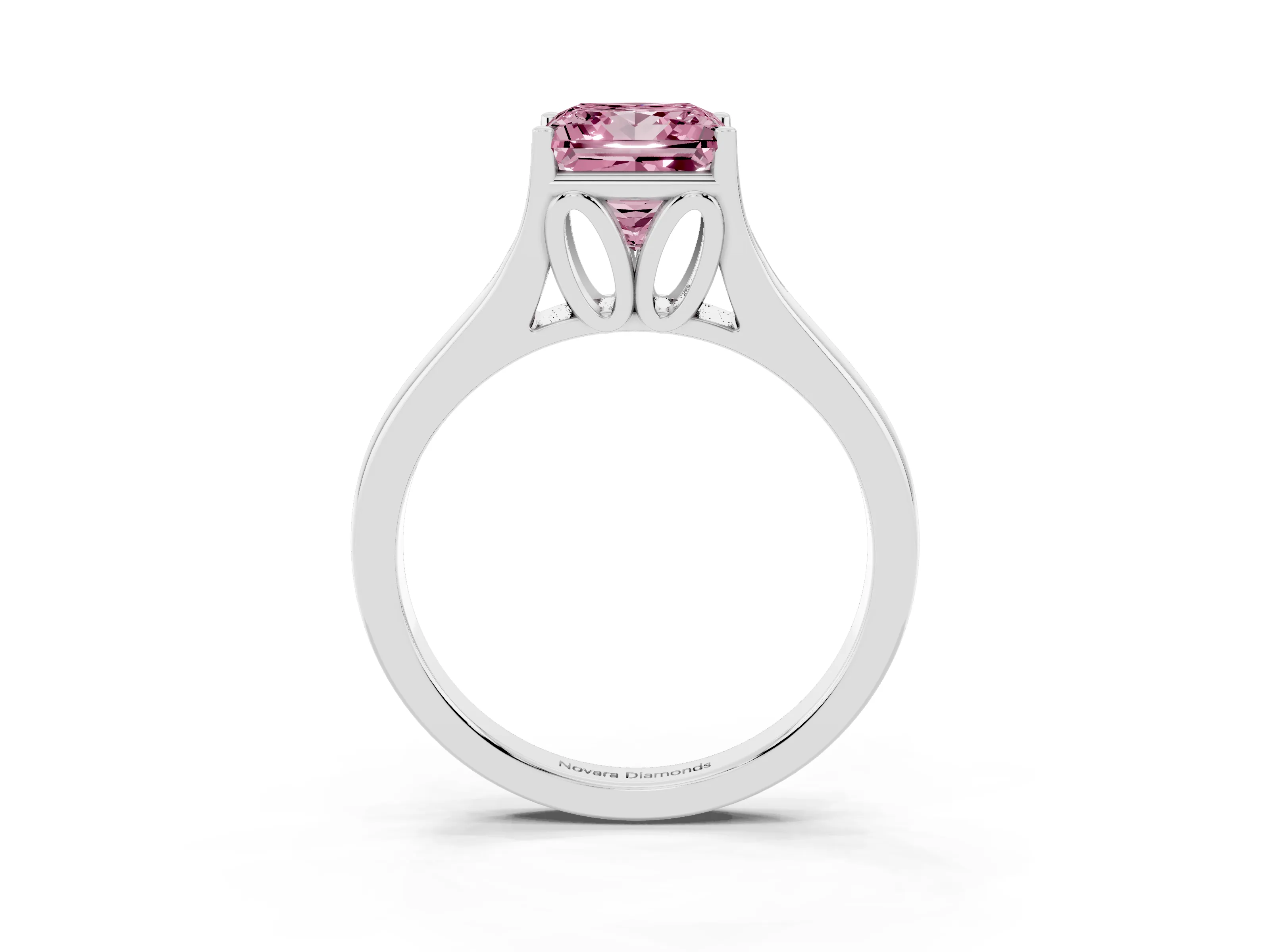 Fancy Pink Princess Cut Diamond Solitaire Ring Set in Silver with Arched Cathedral Band and Prong Setting