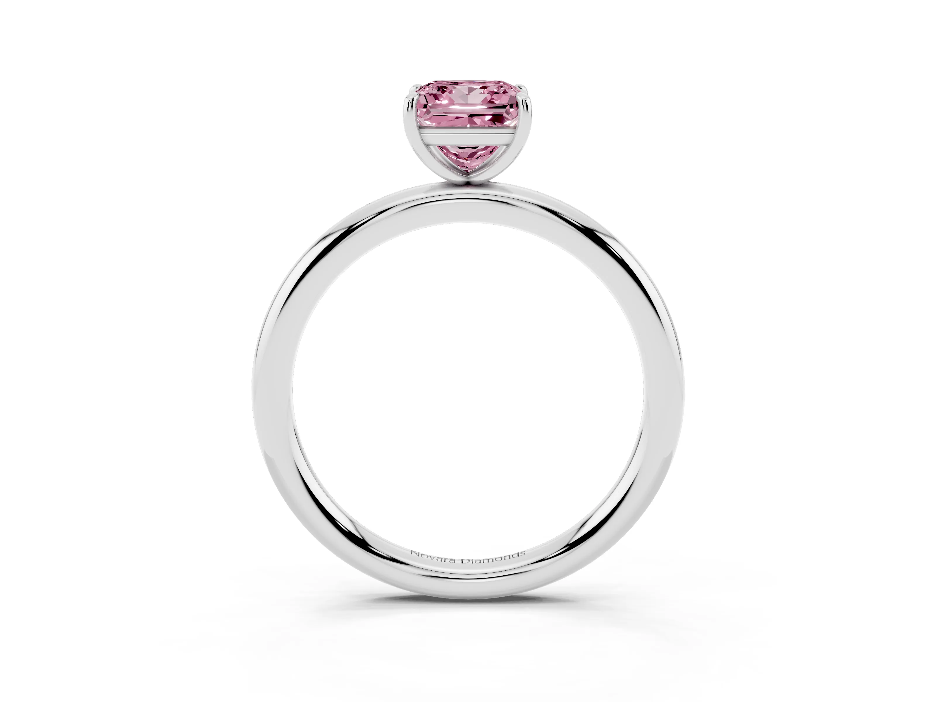 Fancy Pink Princess Cut Diamond Solitaire Ring Set in Silver with Prong Setting on a Polished Plain Band