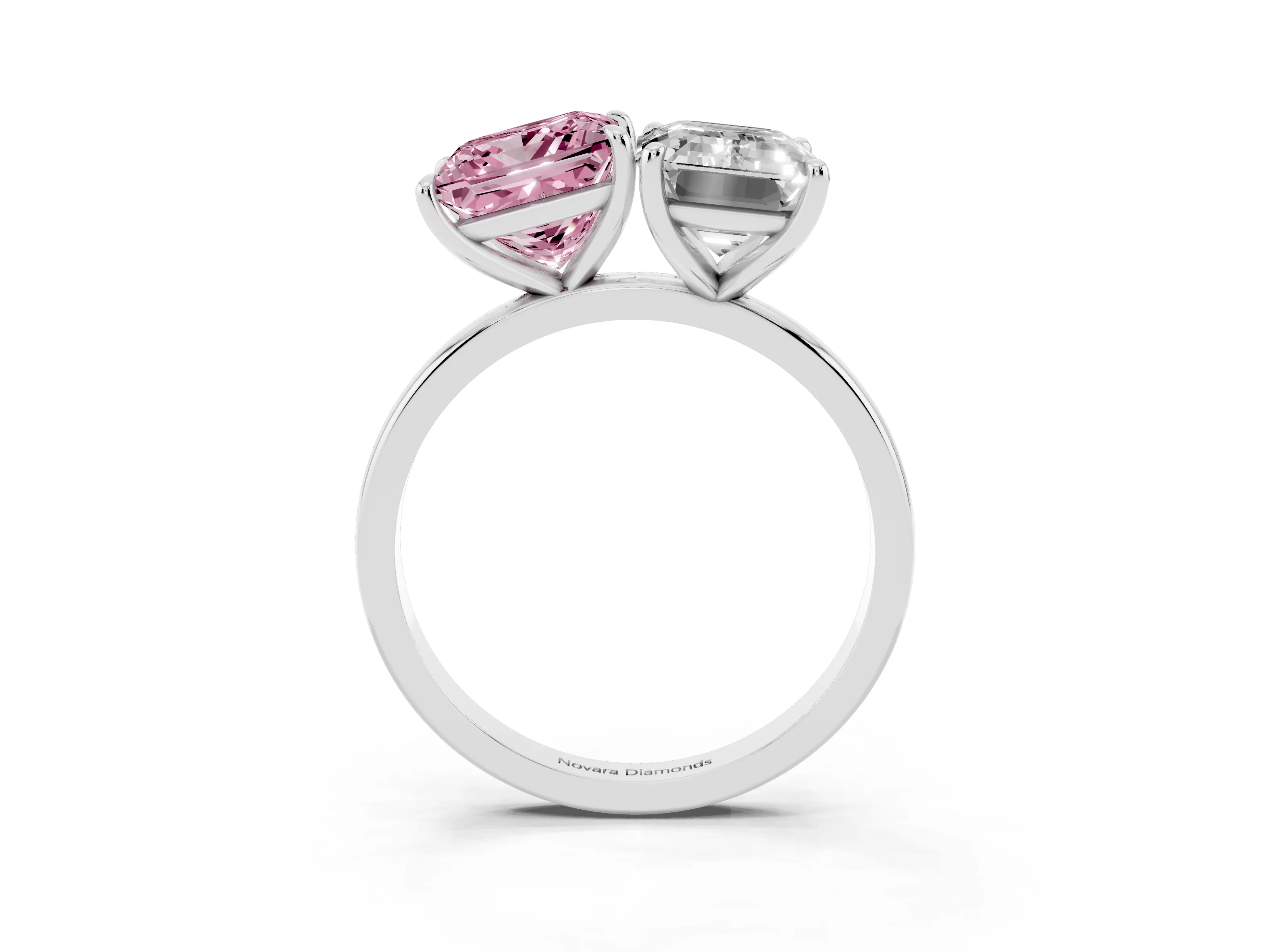 Fancy Pink Princess Cut and Emerald Cut Toi Moi Ring Set in White gold with Prong Setting