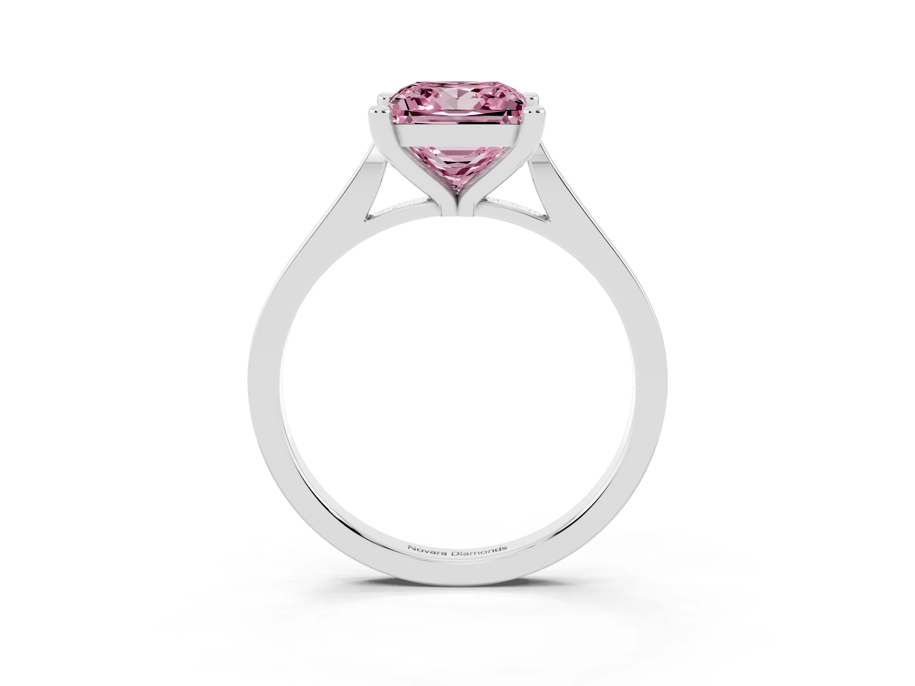 Fancy Pink Princess Cut Diamond Solitaire Ring Set in Silver with Prong Setting and Tapered Band
