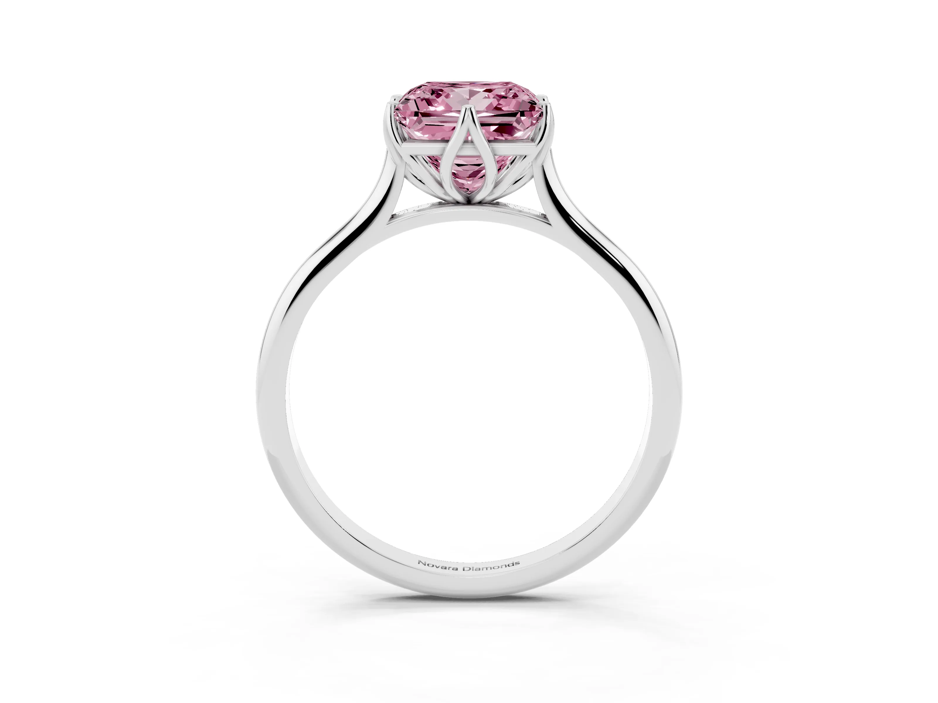 Fancy Pink Princess Cut Diamond Solitaire Cathedral Ring Set in Silver with Prong Setting