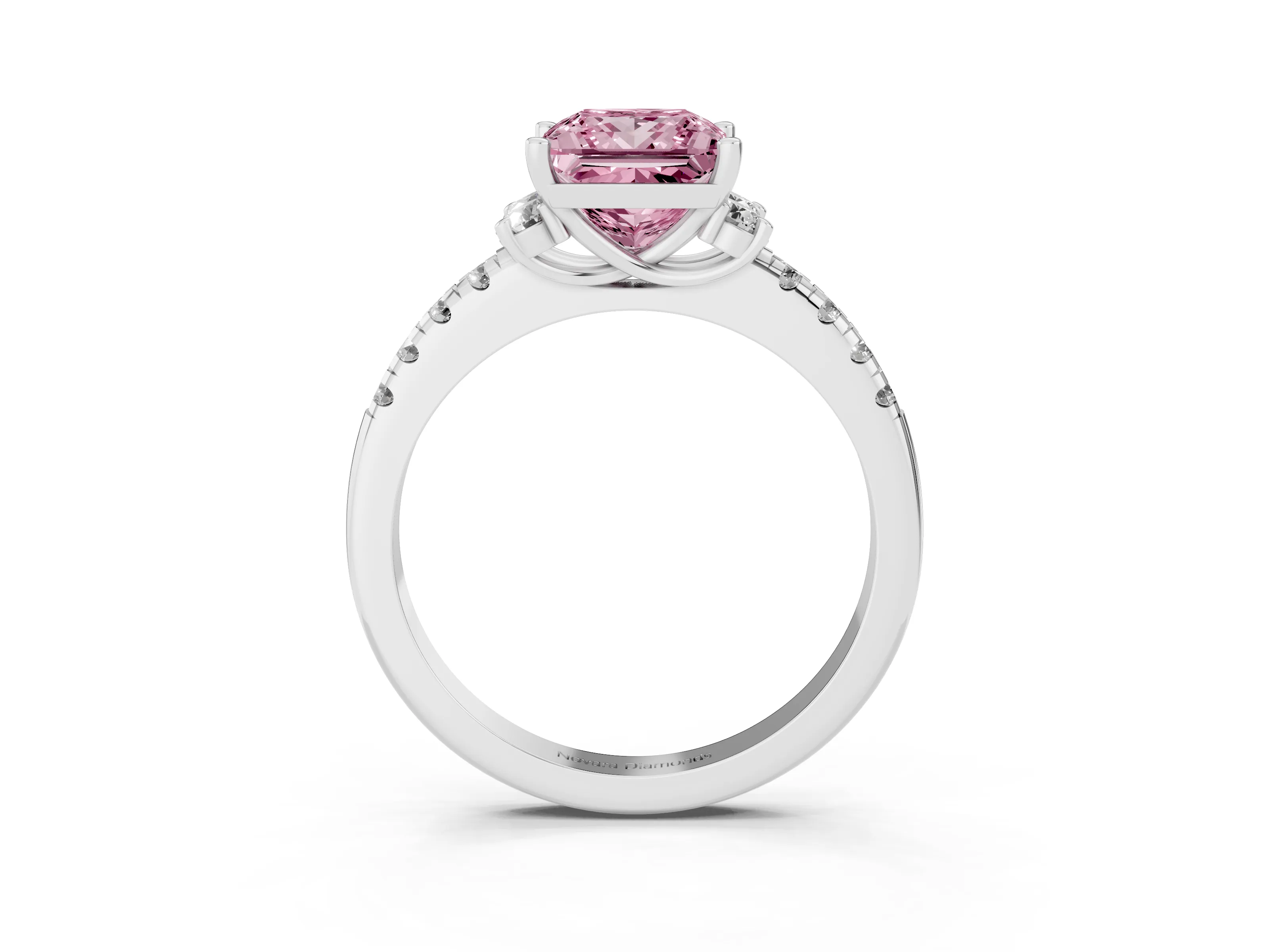 Fancy Pink Princess Cut Diamond Three-Stone Pavé Ring Set in Silver with Prong Setting