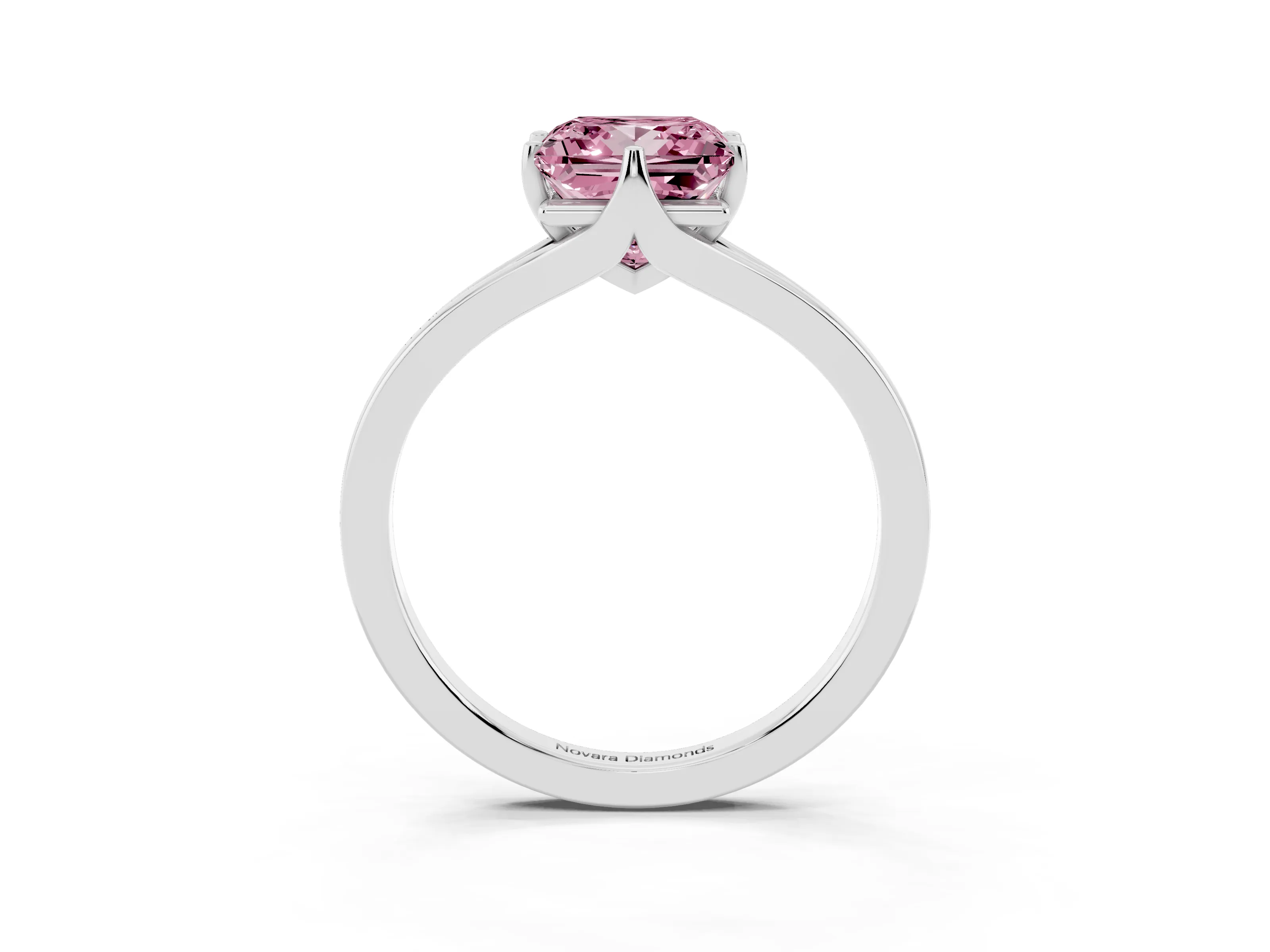 Fancy Pink Princess Cut Diamond Solitaire Ring Set in Platinum with Polished Tapered Band and Prong Setting