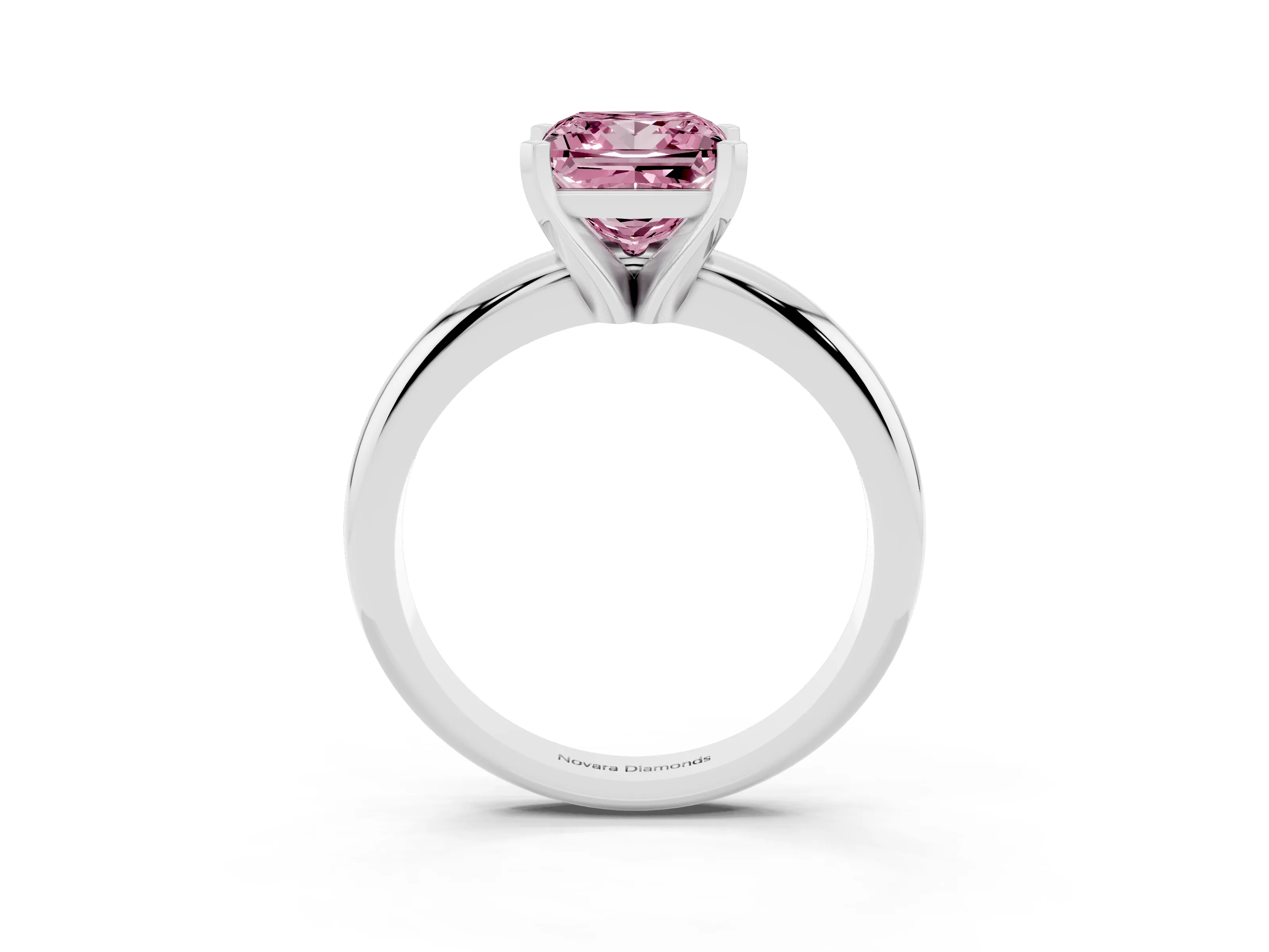 Fancy Pink Princess Cut Diamond Solitaire Engagement Ring Set in Platinum with Round Band and Prong Setting