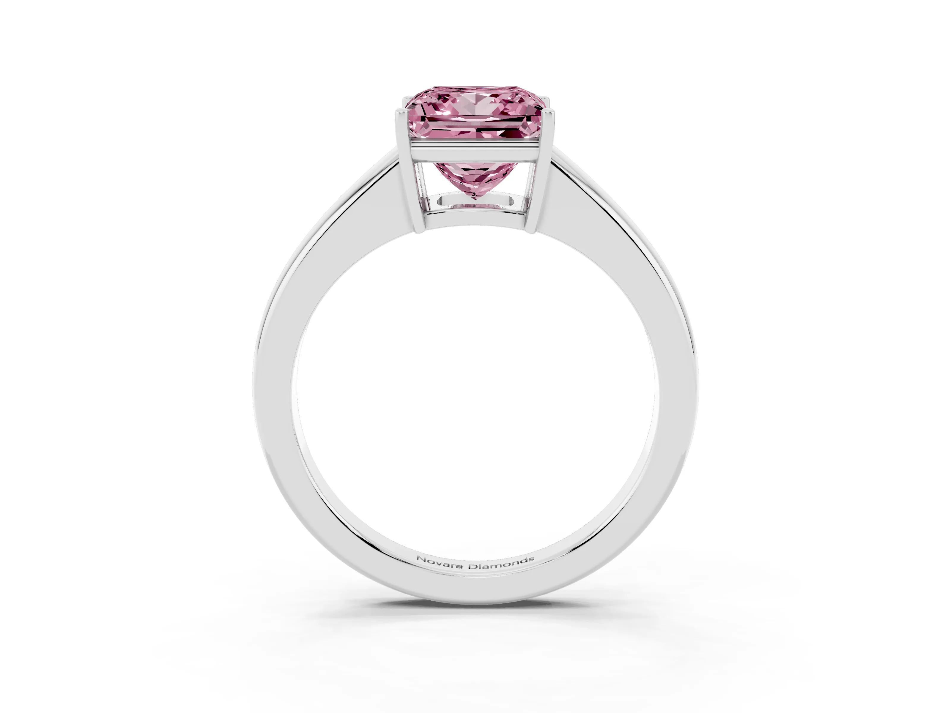 Fancy Pink Princess Cut Diamond Solitaire Ring Set in White gold with Tapered Band and Prong Setting