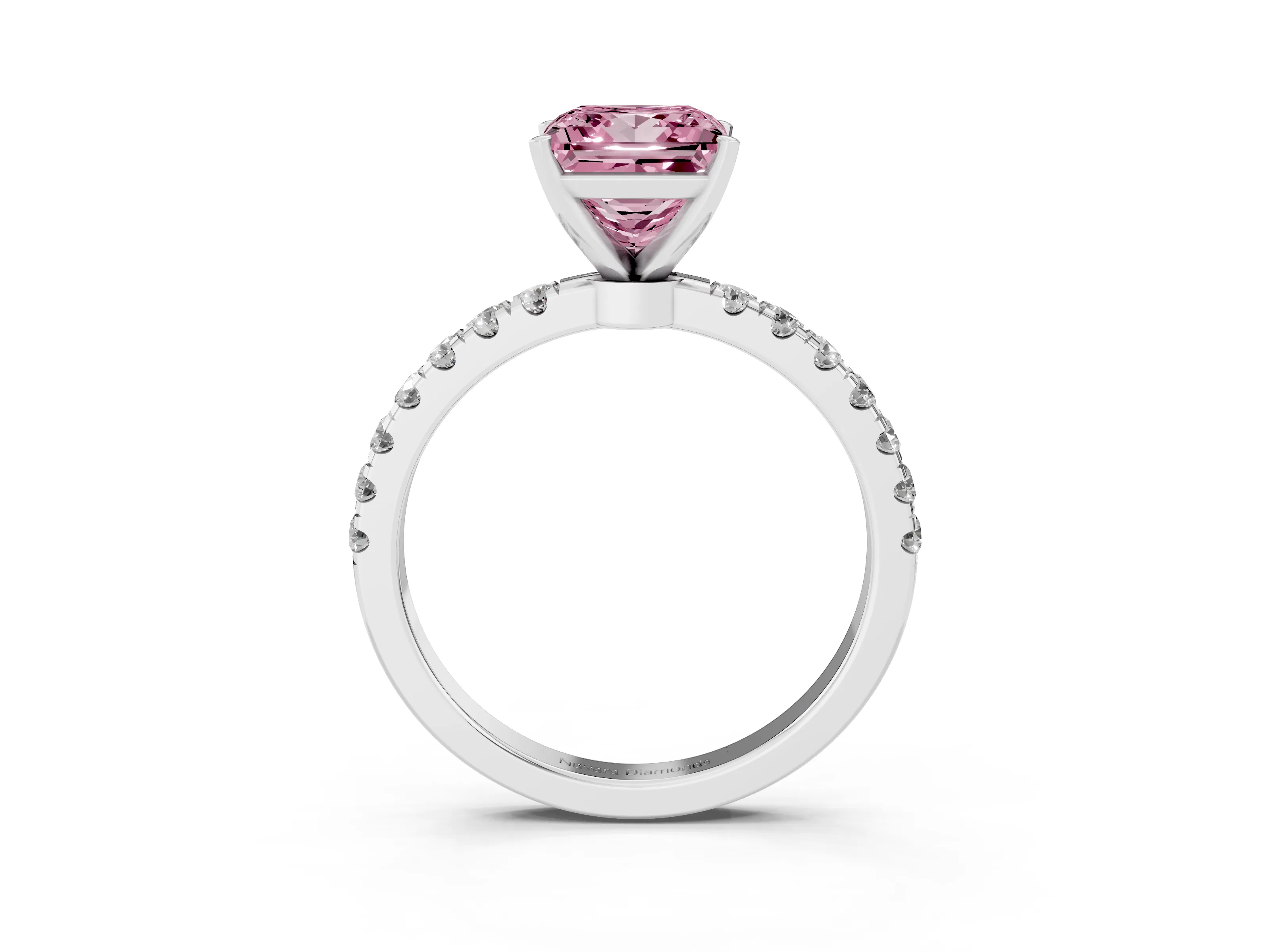 Fancy Pink Princess Cut Diamond Solitaire Ring Set in Silver with Pavé Accents and Prong Setting