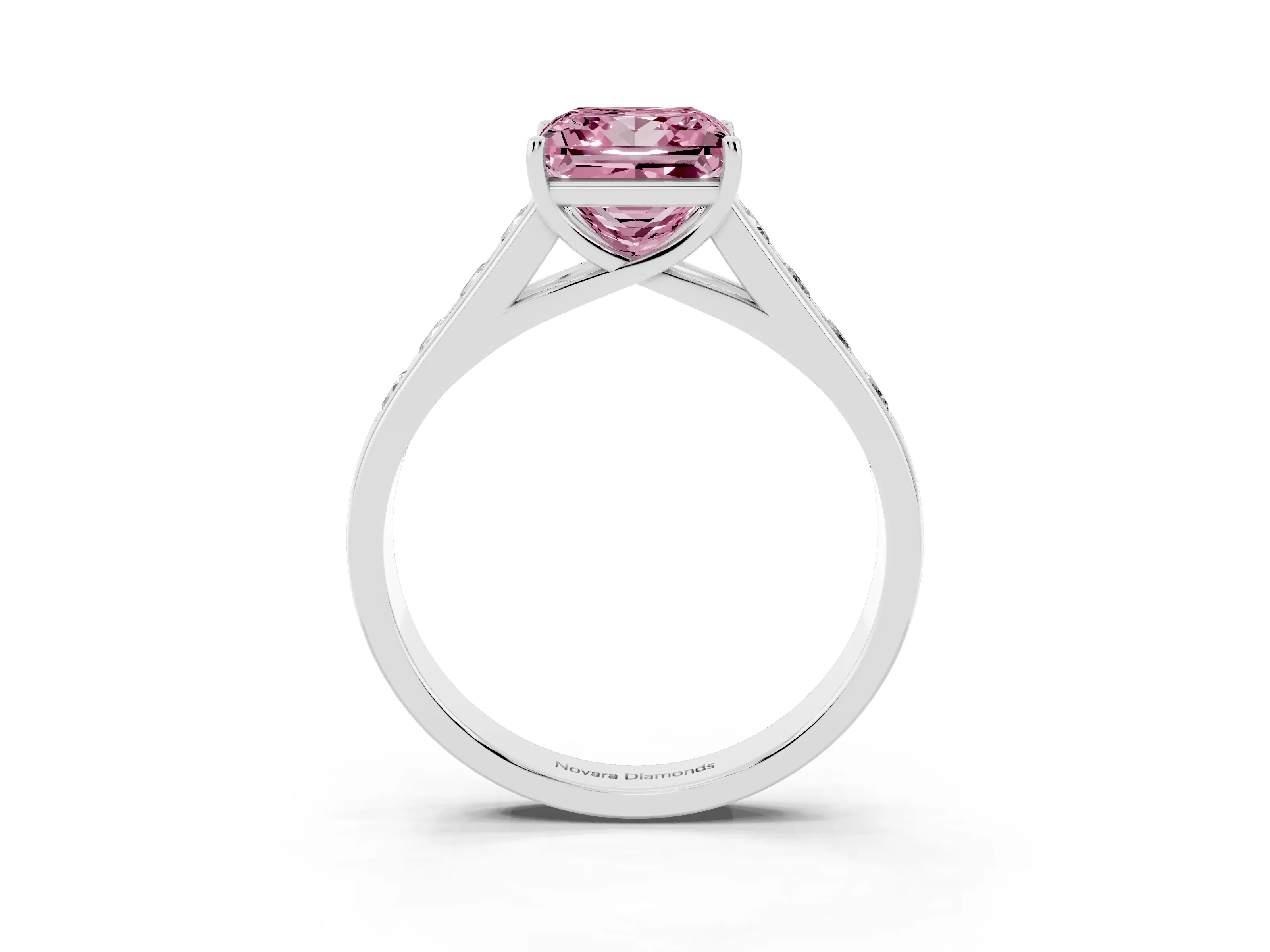 Fancy Pink Princess Cut Diamond Solitaire Channel-Set Engagement Ring Set in Silver with Prong Setting