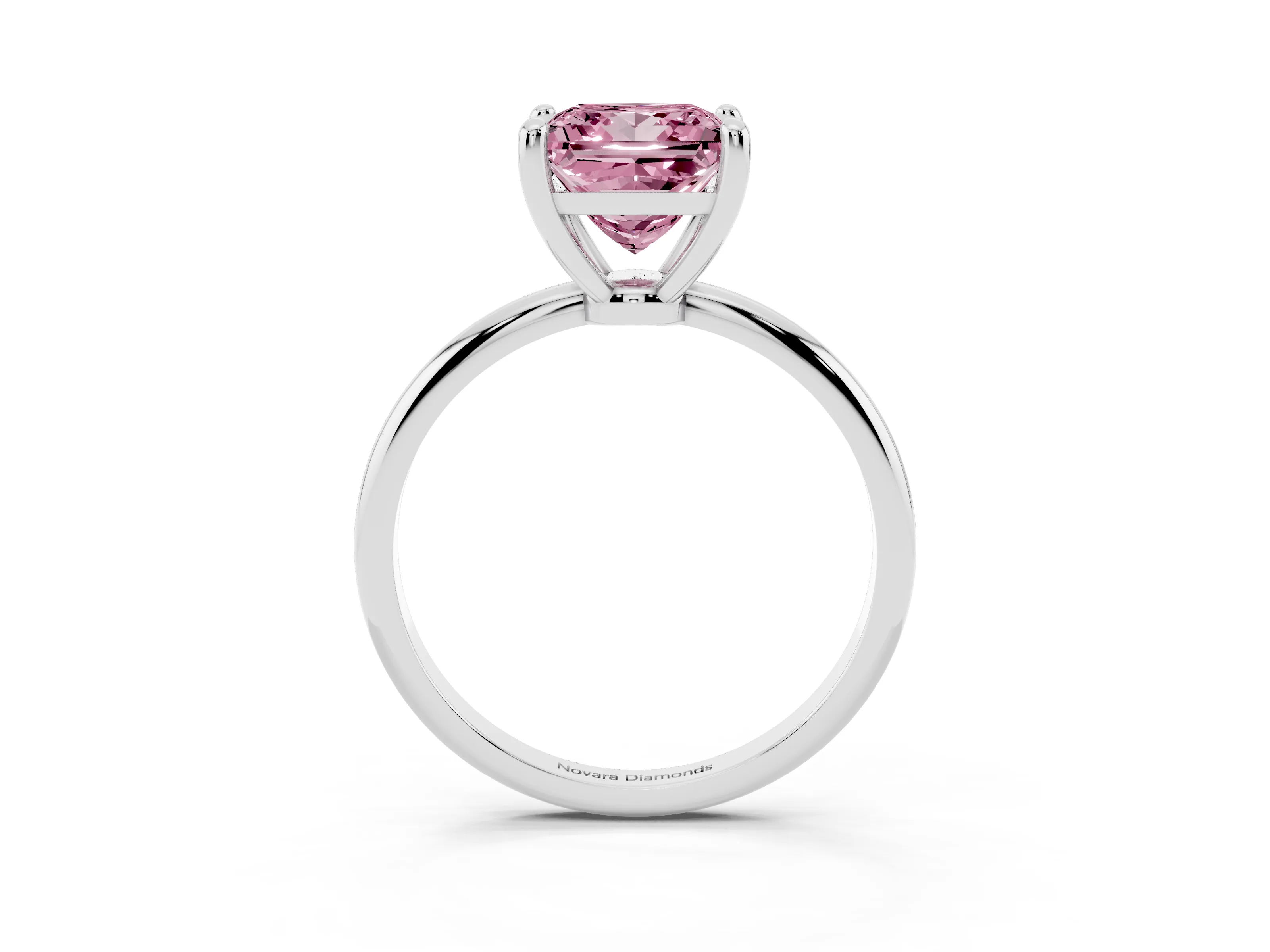 Fancy Pink Princess Cut Diamond Solitaire Ring Set in White gold with Secure Prong Setting on a Classic Band