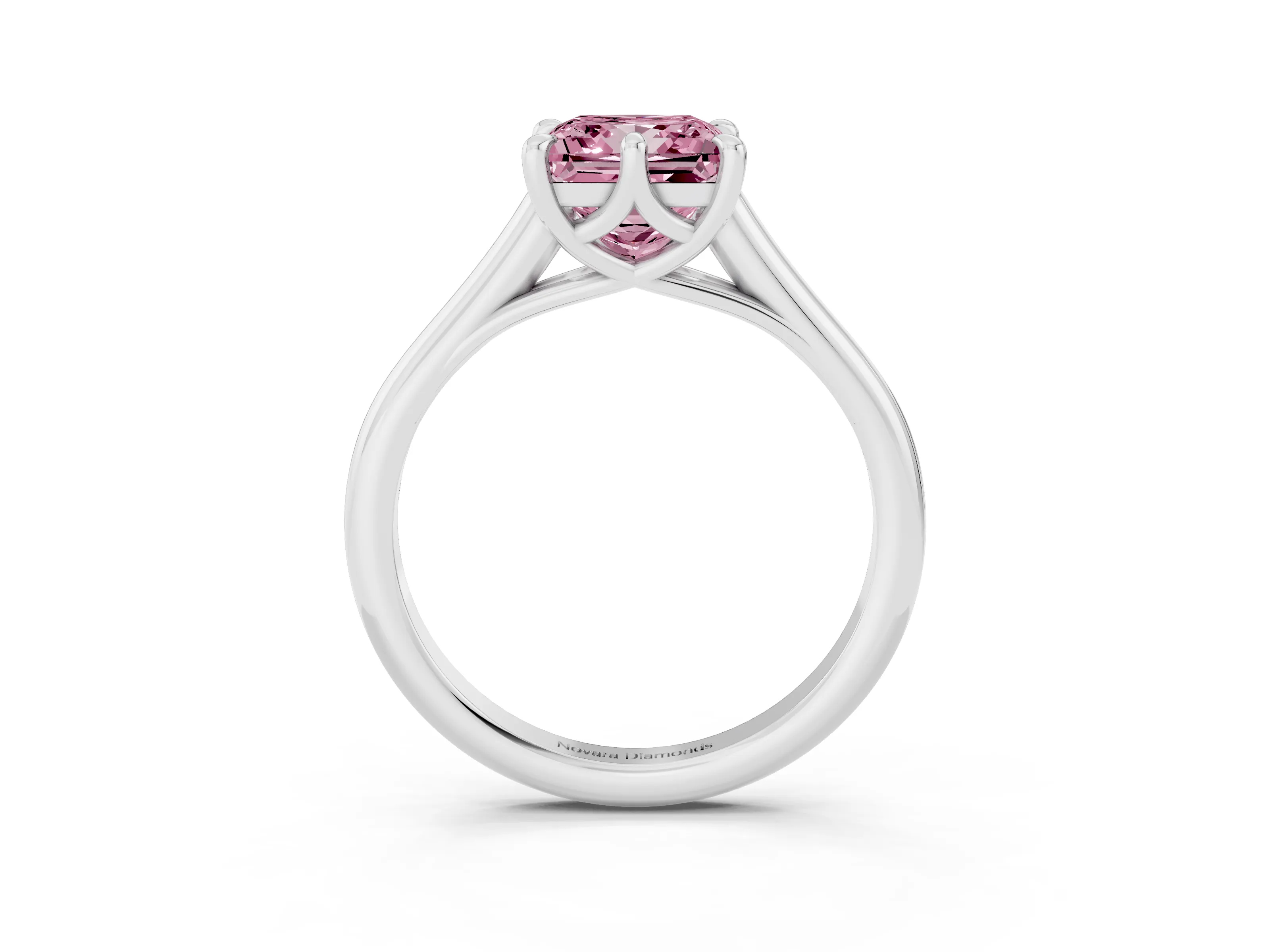 Fancy Pink Princess Cut Diamond Solitaire Engagement Ring Set in Silver with Prong Setting and Plain Classic Band