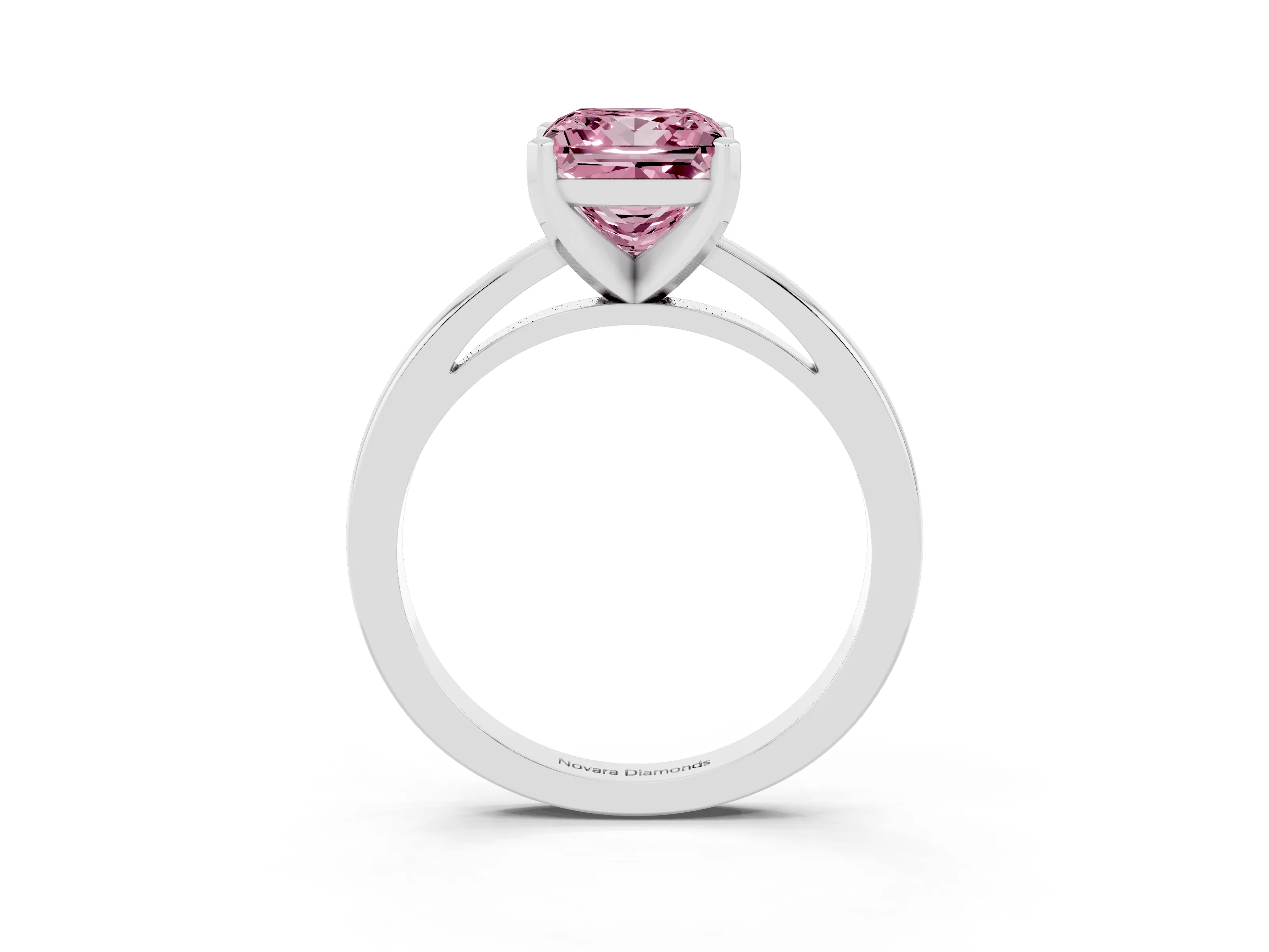 Fancy Pink Princess Cut Diamond Solitaire Engagement Ring Set in White gold with Prong Setting on a Classic Band