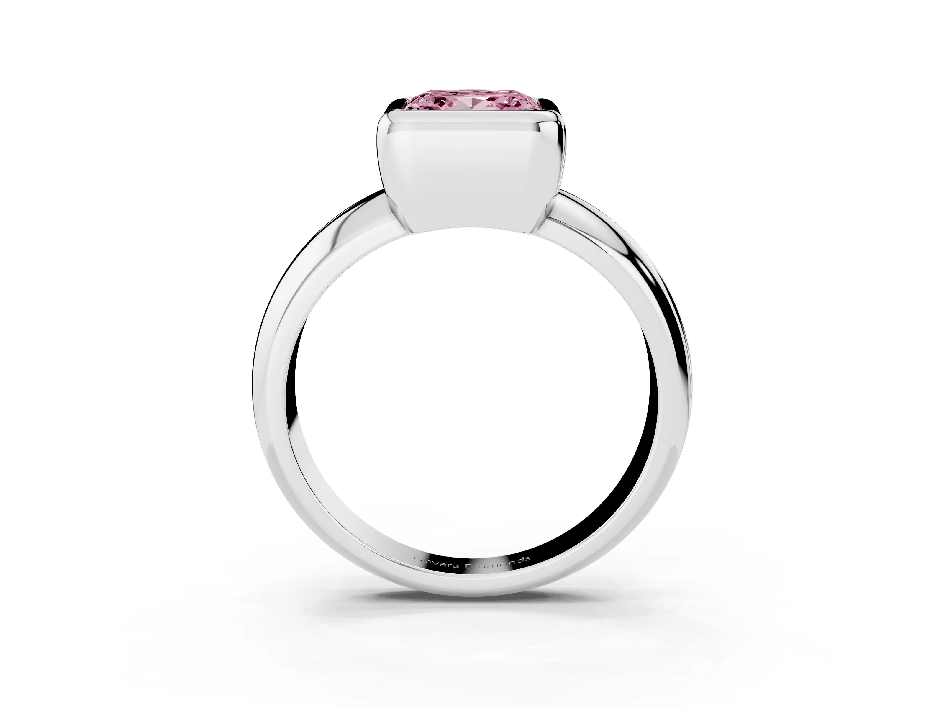 Fancy Pink Bezel Set Princess Cut Diamond Solitaire Ring Set in White gold with Wide Band