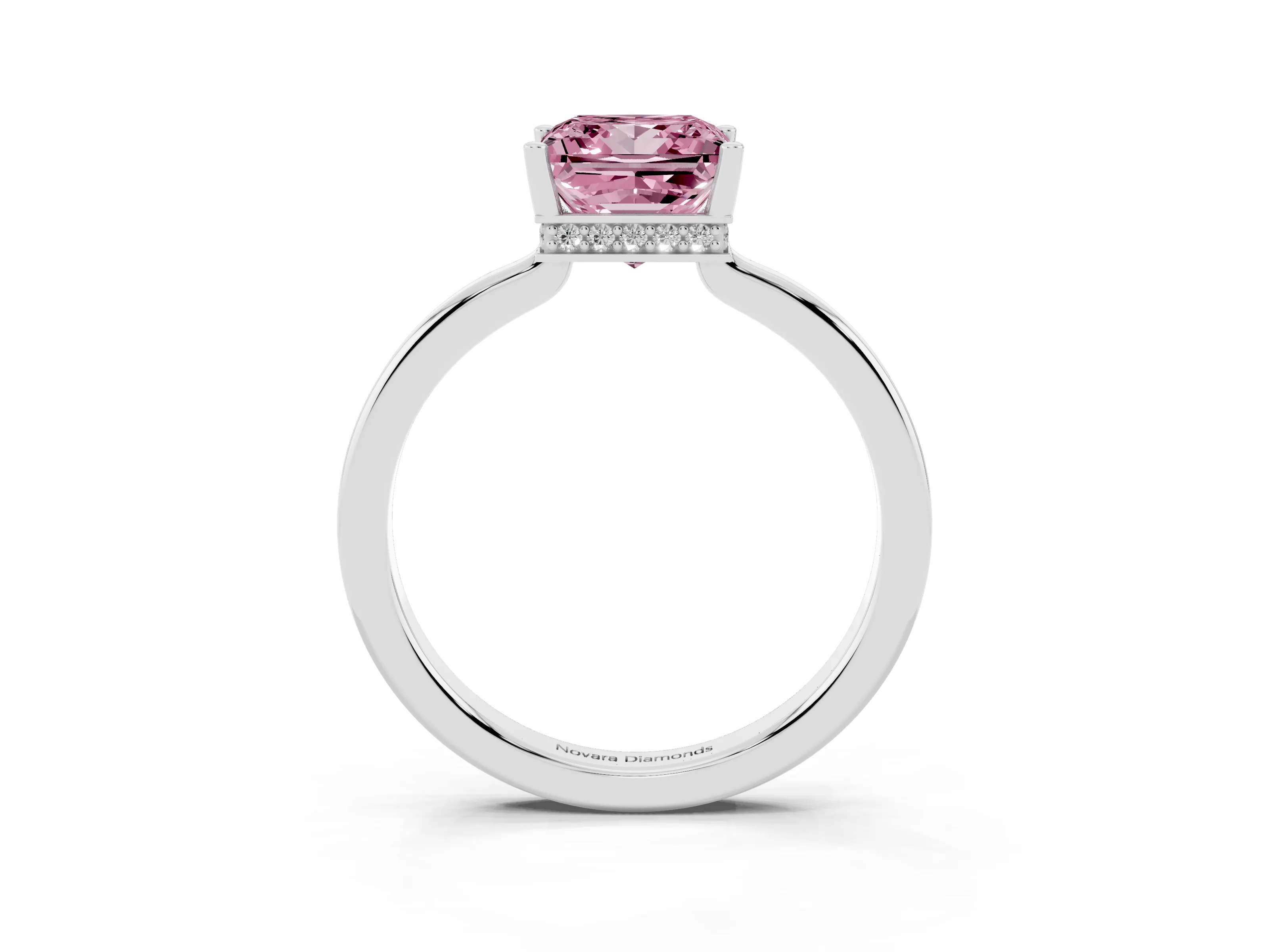 Fancy Pink Princess Cut Diamond Solitaire Engagement Ring Set in Silver with Prong Setting on a Plain Band