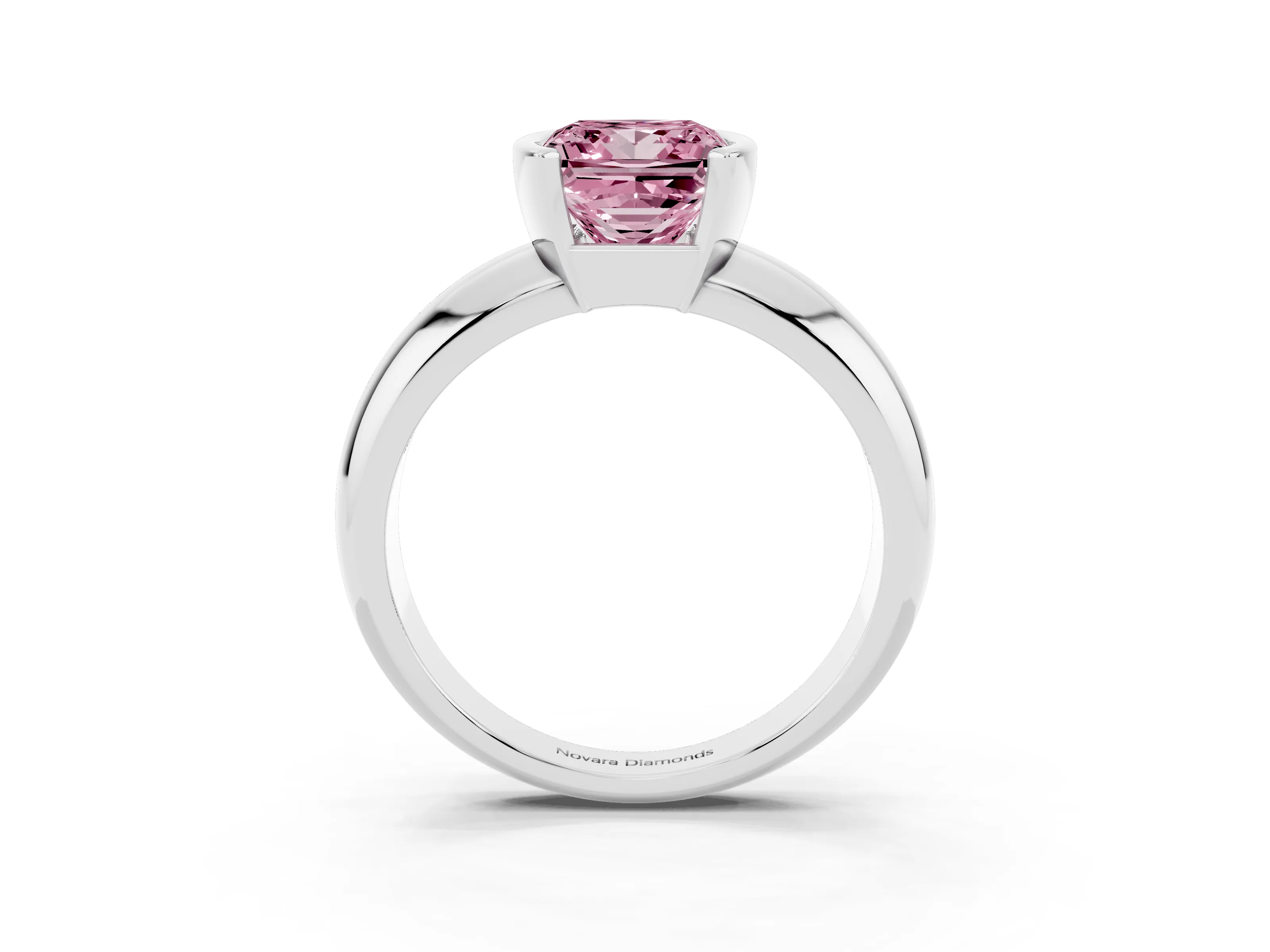 Fancy Pink Princess Cut Diamond Solitaire Tension Set Ring Set in White gold with Wide Band