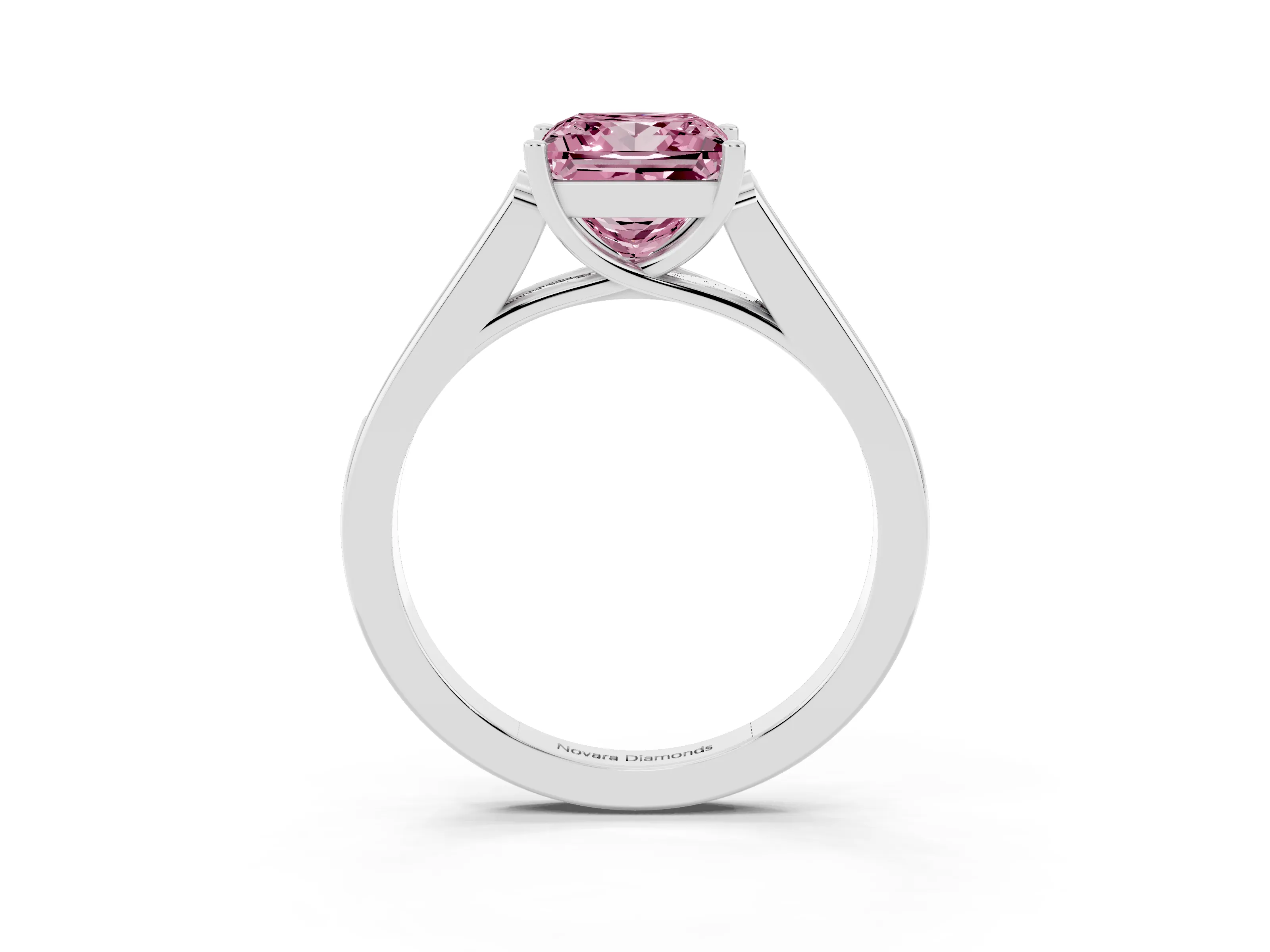 Fancy Pink Princess Cut Diamond Solitaire Cathedral Engagement Ring Set in White gold with Channel-Set Band and Prong Setting