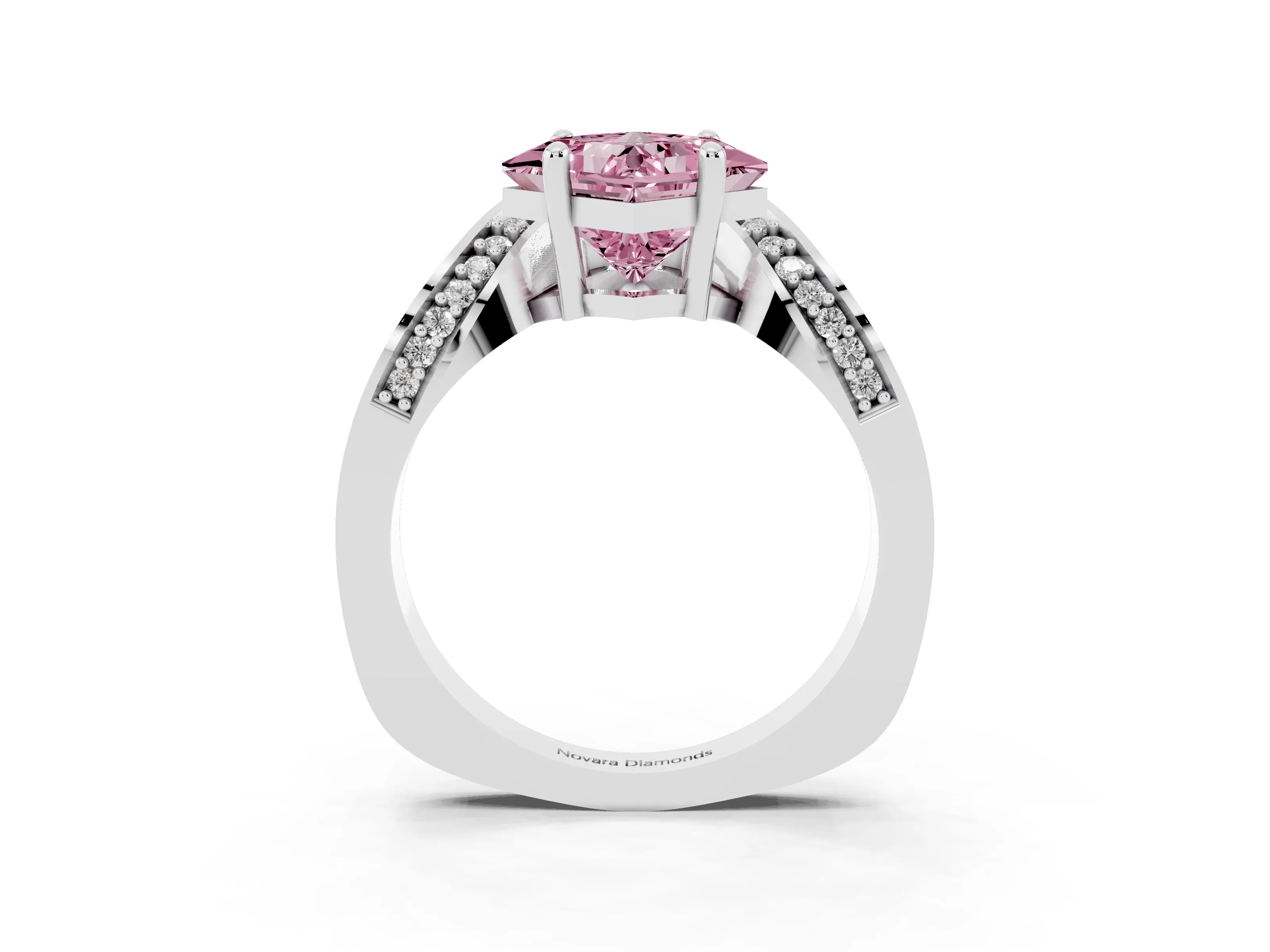 Fancy Pink Princess Cut Diamond Solitaire Engagement Ring Set in Silver with Pavé Shoulders