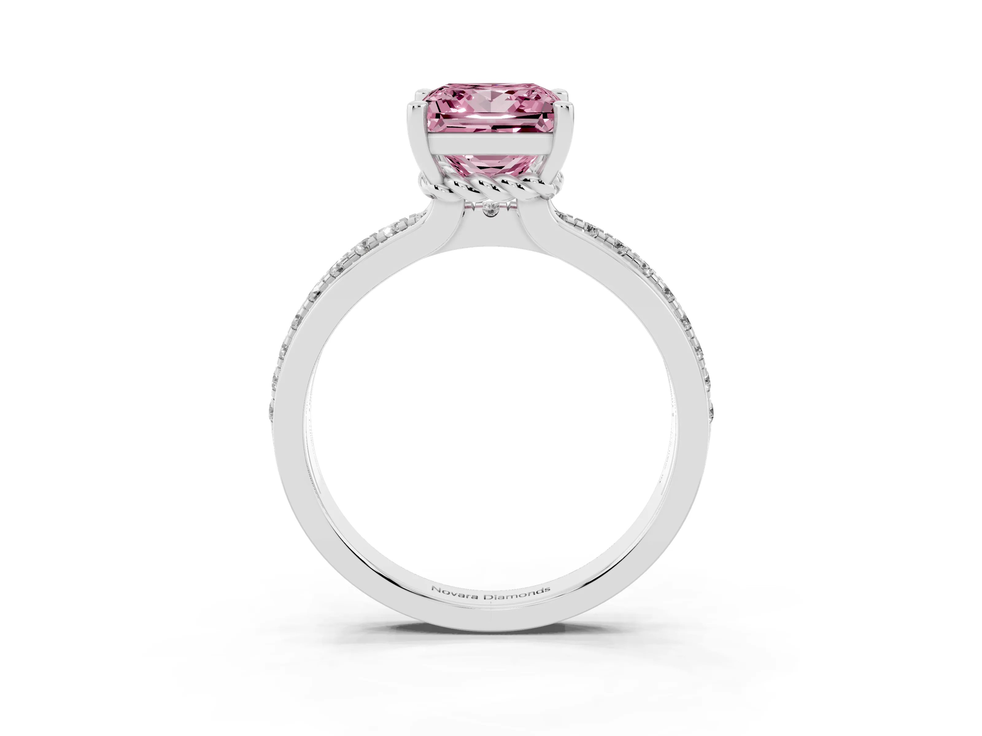 Fancy Pink Princess Cut Diamond Solitaire Ring Set in White gold with Channel Set Band and Prong Setting