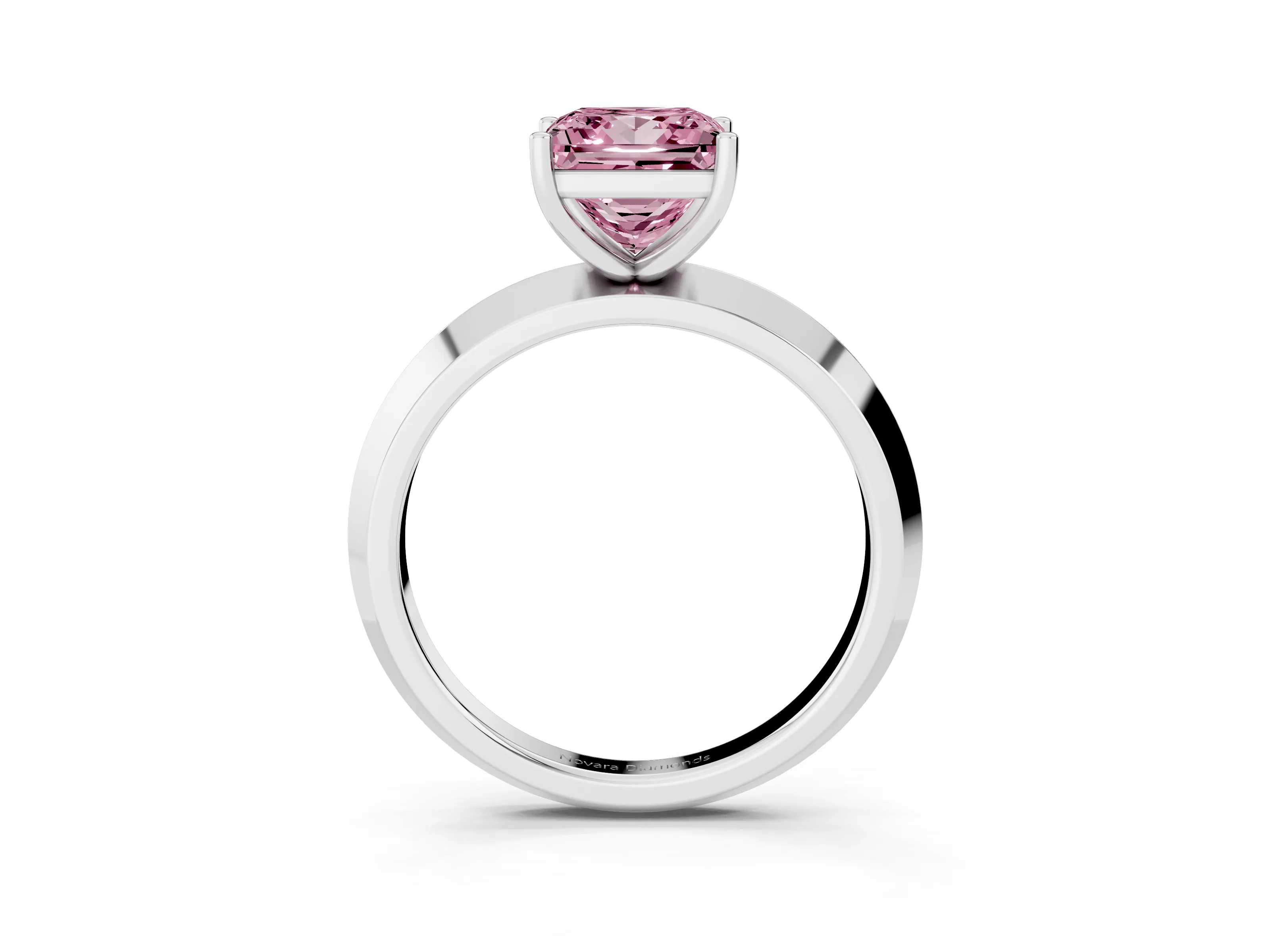 Fancy Pink Princess Cut Diamond Solitaire Engagement Ring Set in Silver with Flat Band and Prong Setting