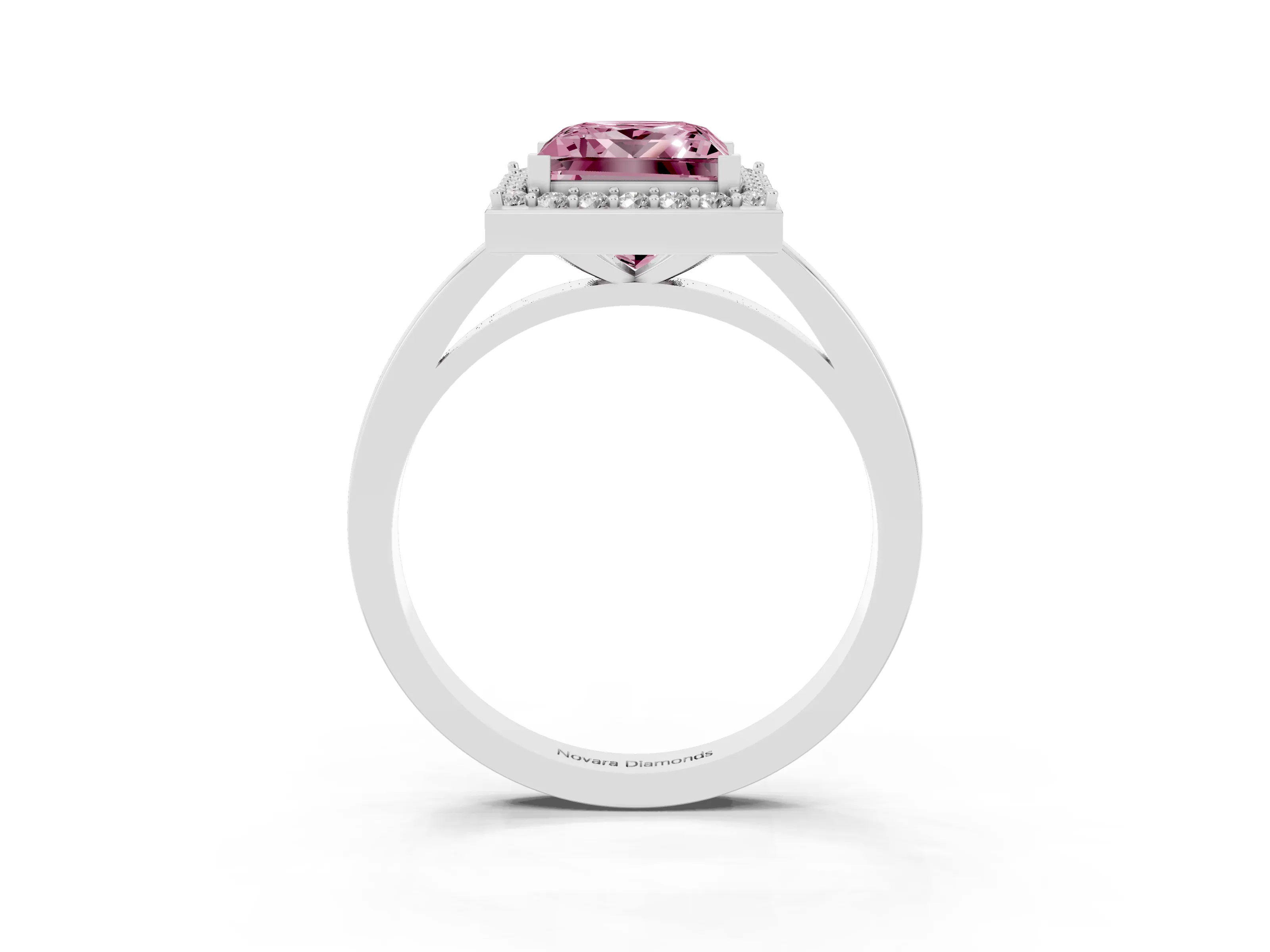 Fancy Pink Princess Cut Diamond Halo Ring Set in White gold with Solitaire Band and Prong Setting