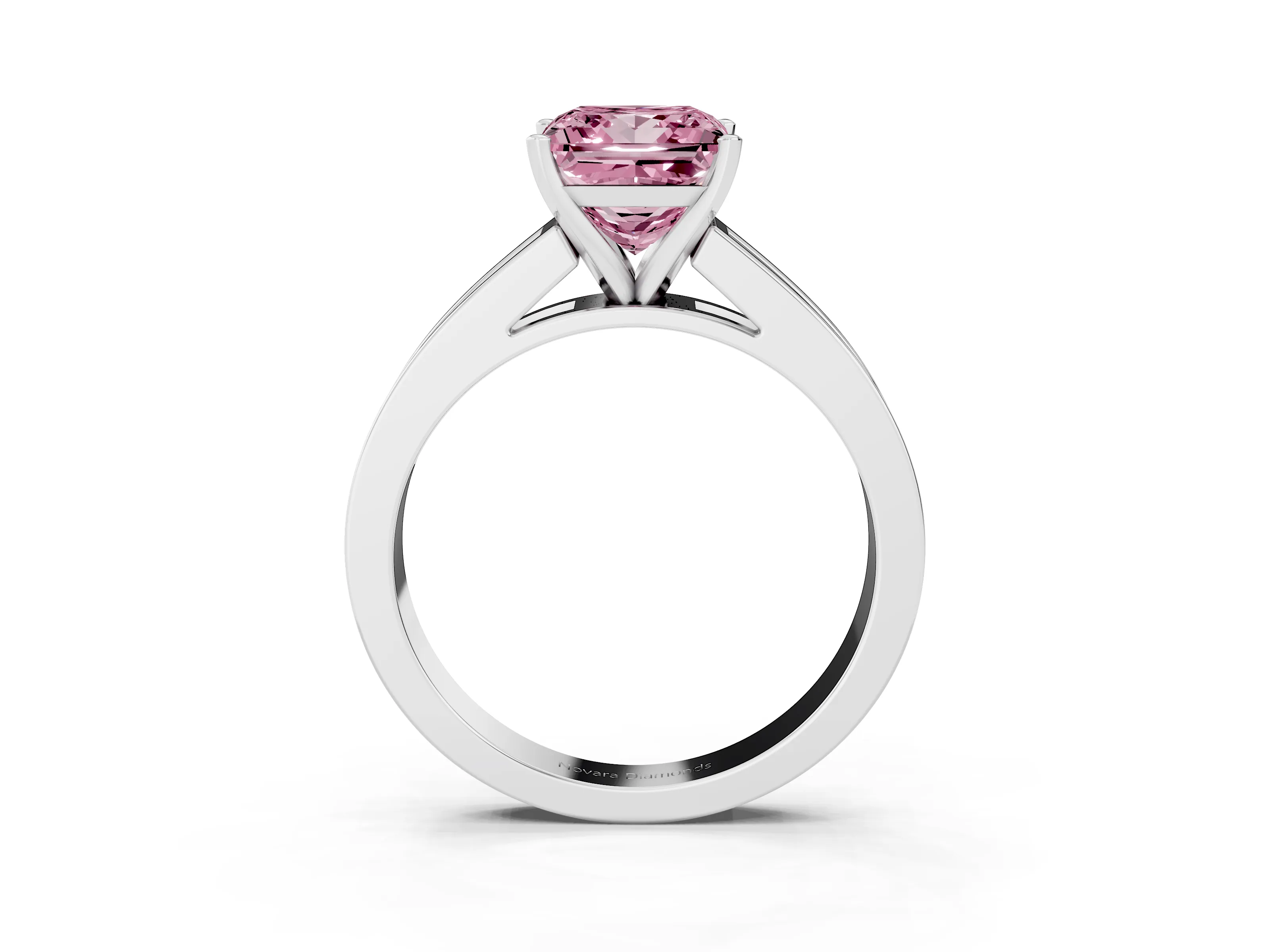 Fancy Pink Princess Cut Diamond Solitaire Ring Set in Silver with Channel-Set Band and Prong Setting