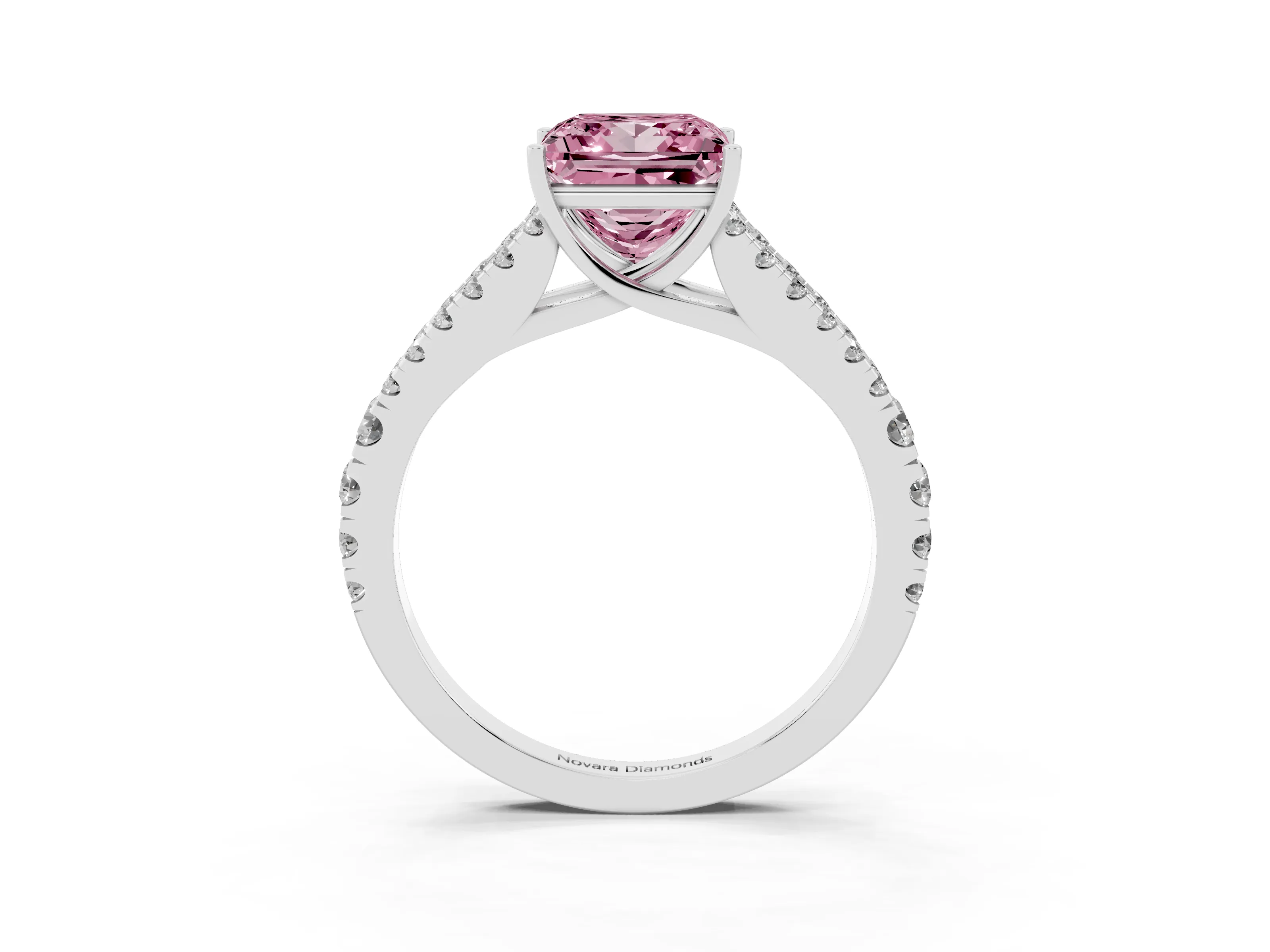 Fancy Pink Princess Cut Diamond Split Shank Pavé Engagement Ring Set in Platinum with Prong-Held Center Stone