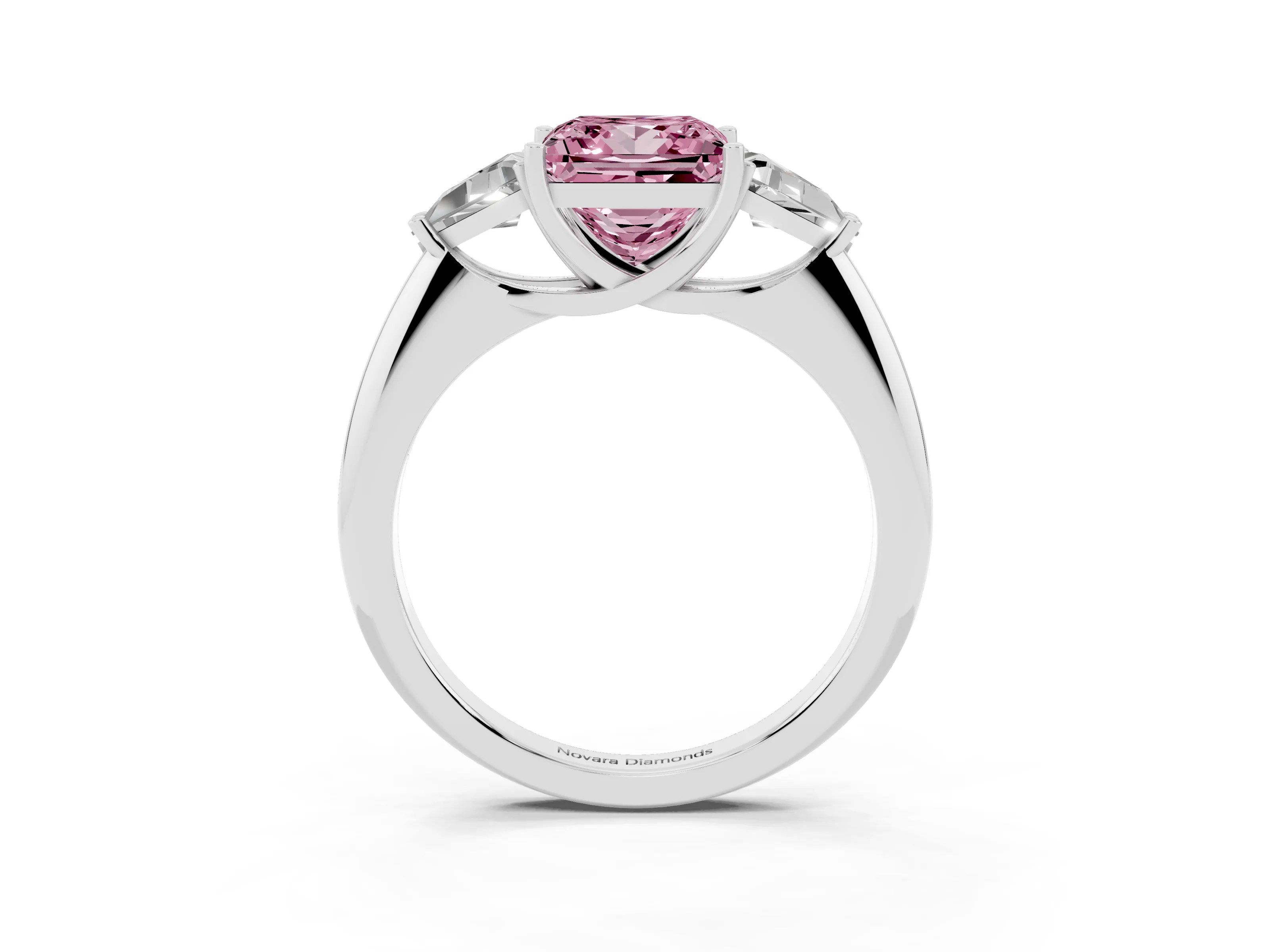 Fancy Pink Princess Cut Diamond Three-Stone Engagement Ring Set in Silver with Trillion Side Stones