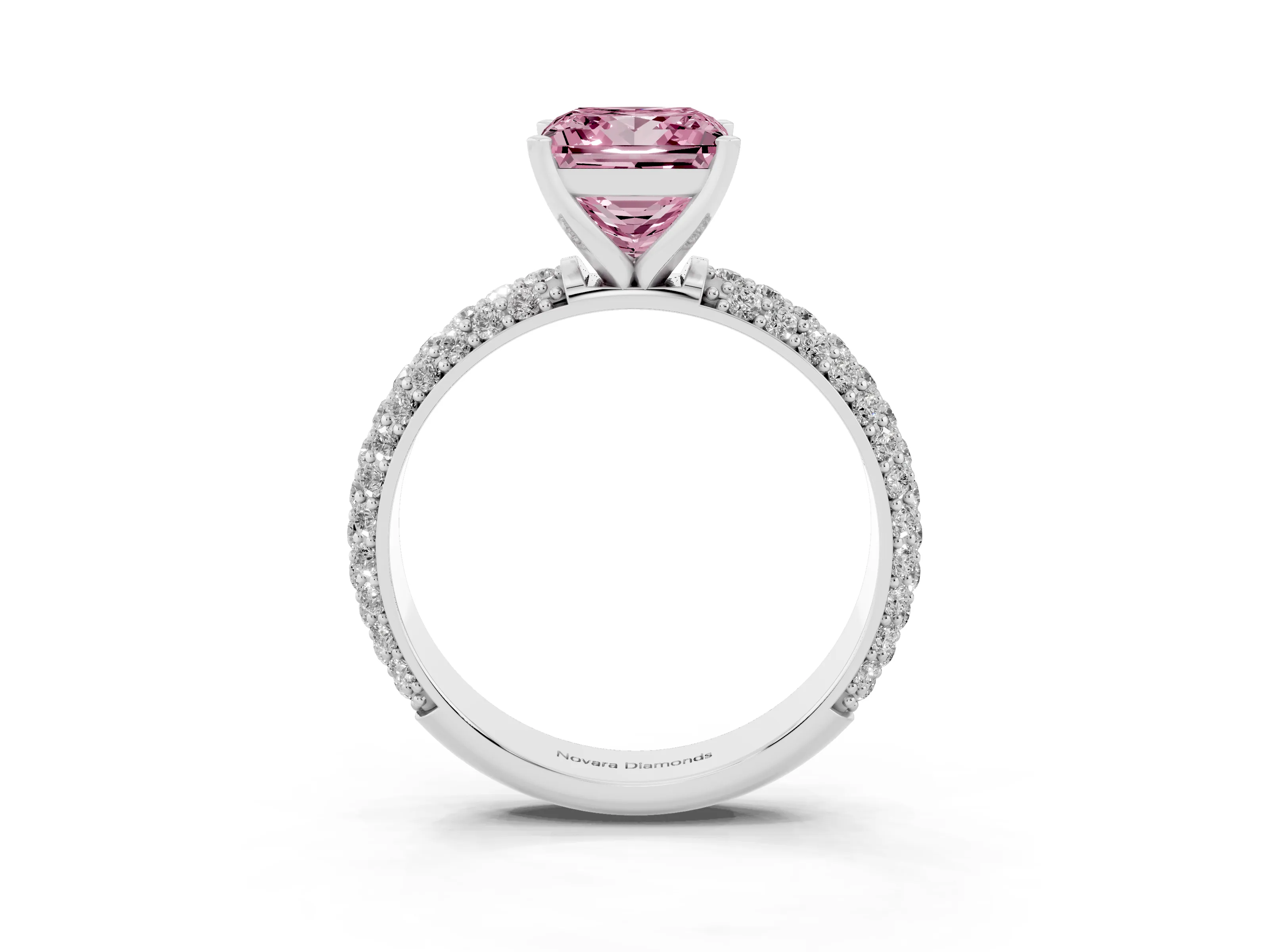 Fancy Pink Princess Cut Diamond Solitaire Ring Set in Silver with Prong Setting and Pavé-Set Band