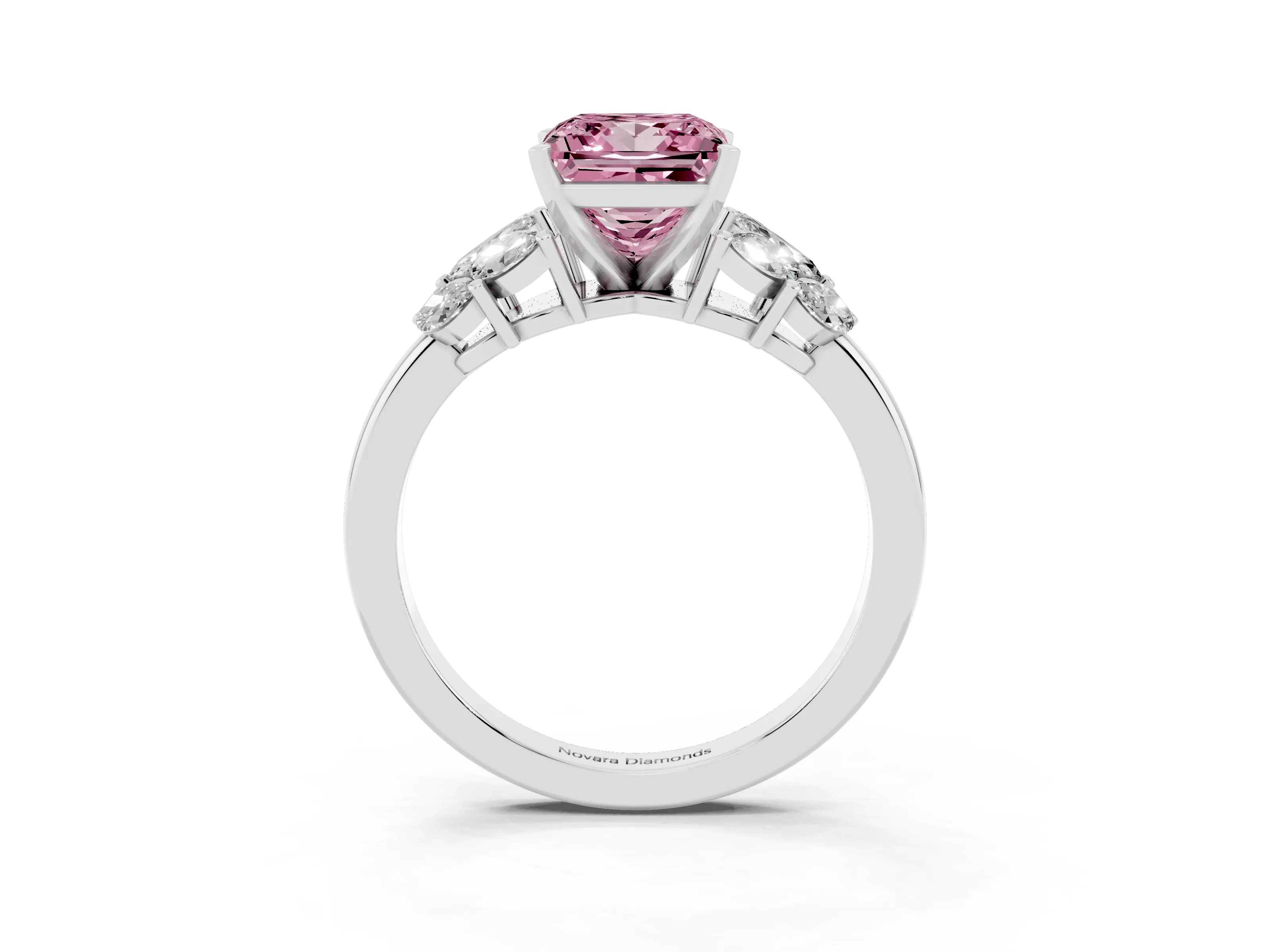 Fancy Pink Princess Cut Diamond Cluster Leaf Design Ring Set in White gold with Prong Setting
