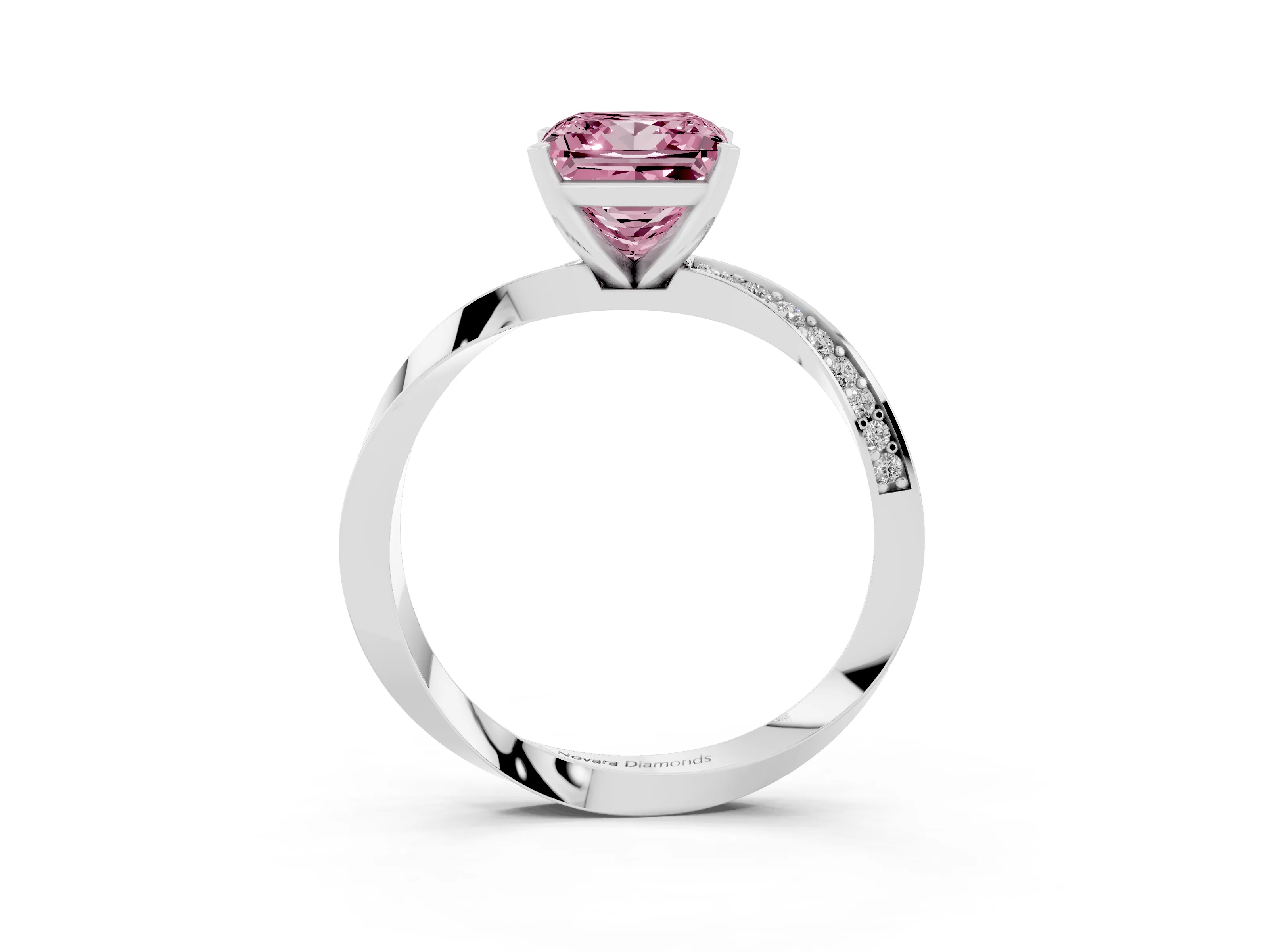 Fancy Pink Princess Cut Diamond Engagement Ring Set in Platinum with Side Stone Accents and Prong Setting