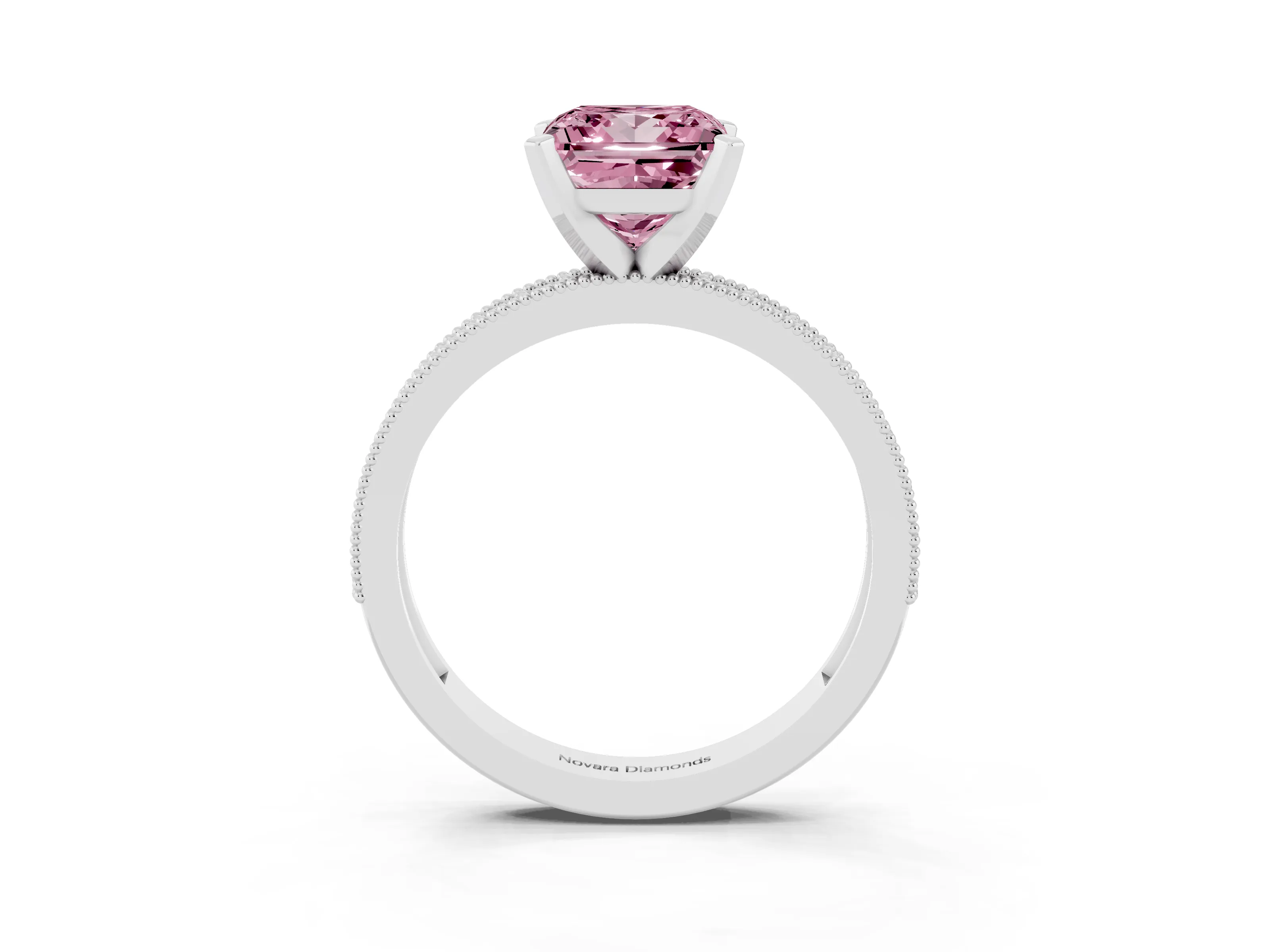 Fancy Pink Princess Cut Diamond Milgrain Pavé Engagement Ring Set in Silver with Prong Setting