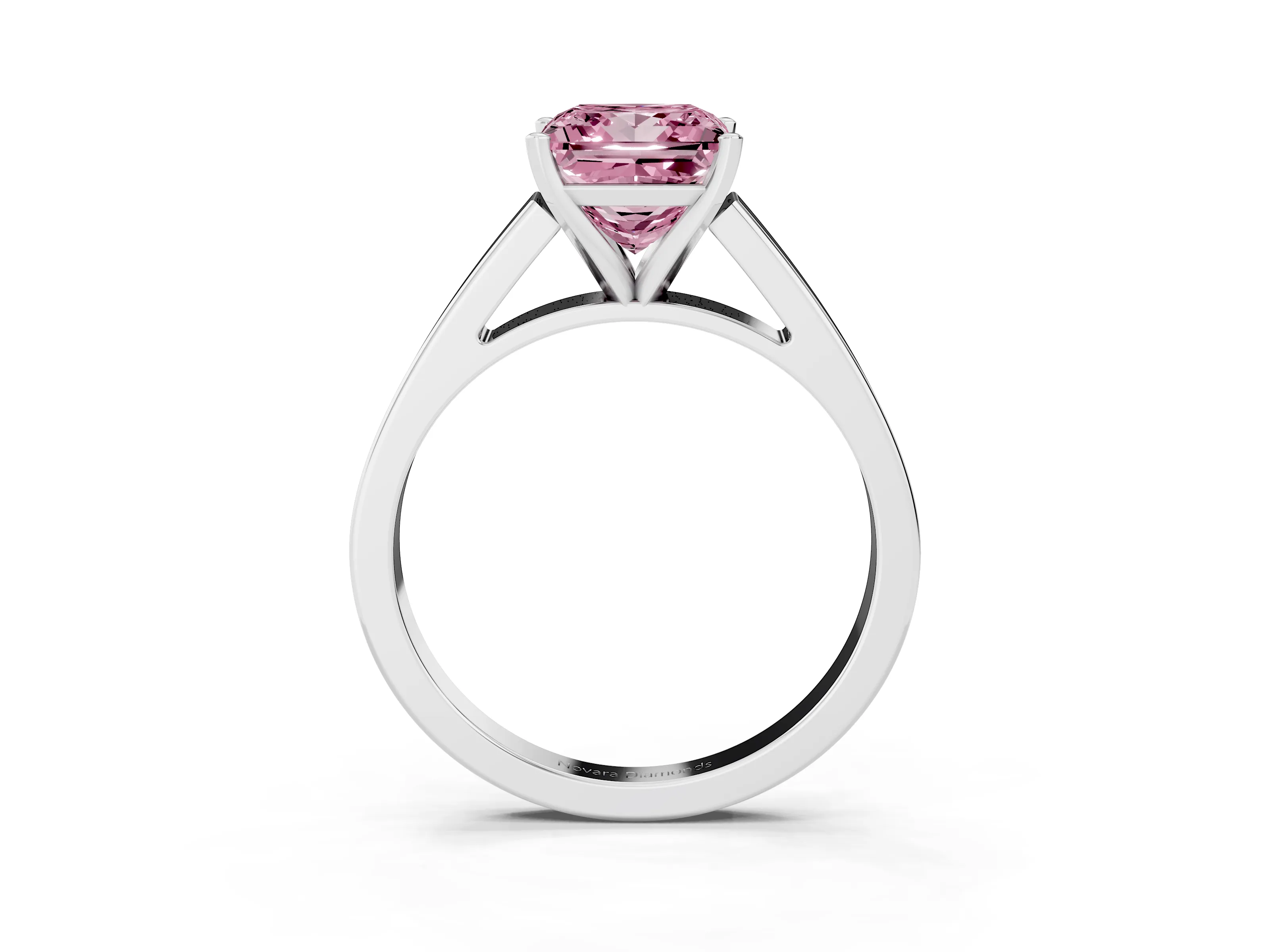 Fancy Pink Princess Cut Diamond Solitaire Engagement Ring Set in White gold with Prong Setting and Tapered Band