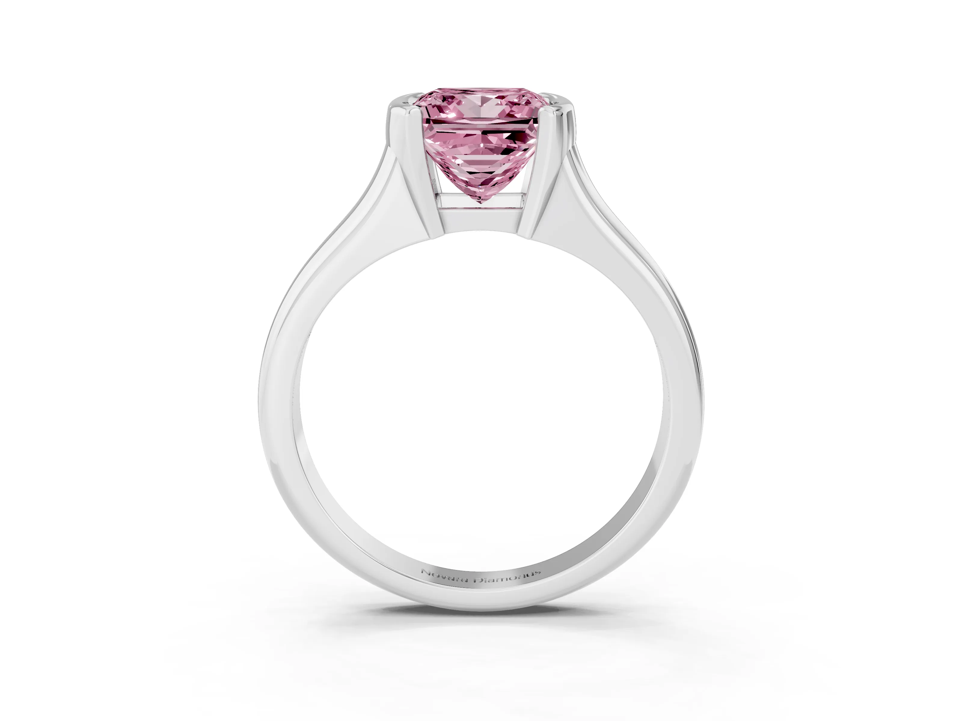 Fancy Pink Princess Cut Diamond Solitaire Tension Set Ring Set in White gold with Split Shank Band