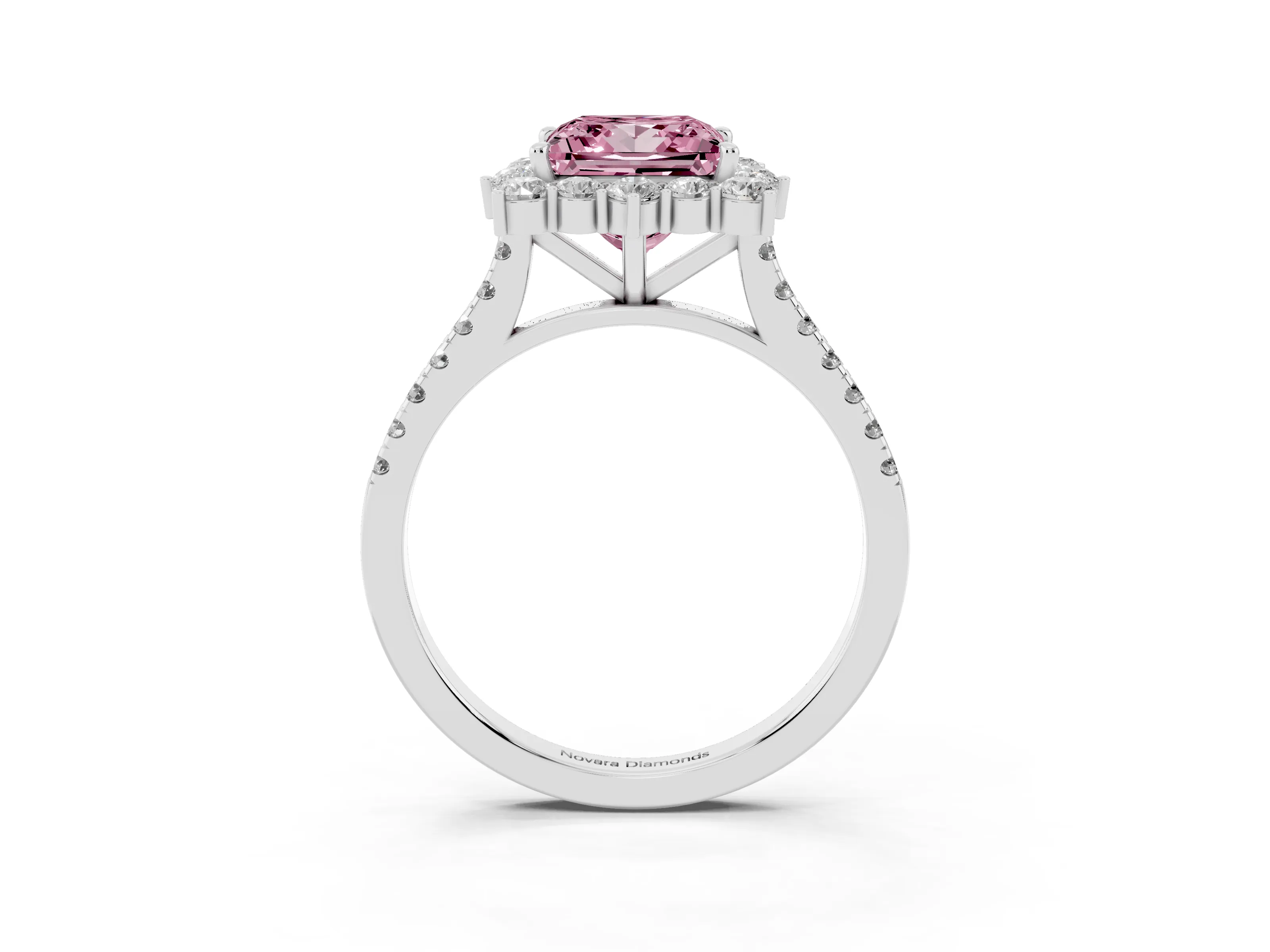 Fancy Pink Princess Cut Diamond Halo Ring Set in Silver with Pavé Band and Prong Setting