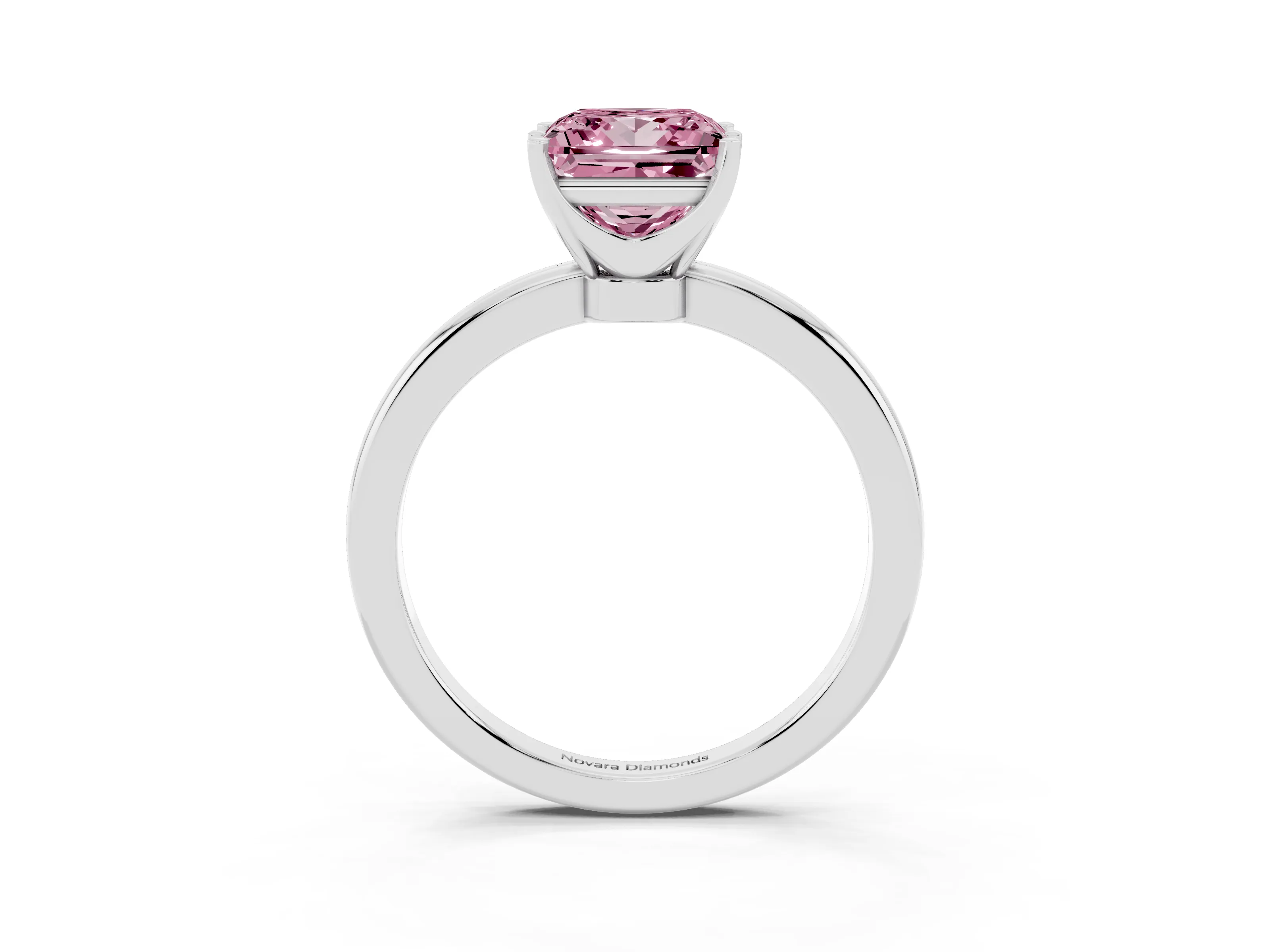 Fancy Pink Princess Cut Diamond Solitaire Ring Set in White gold with Raised Prong Setting on a Classic Band