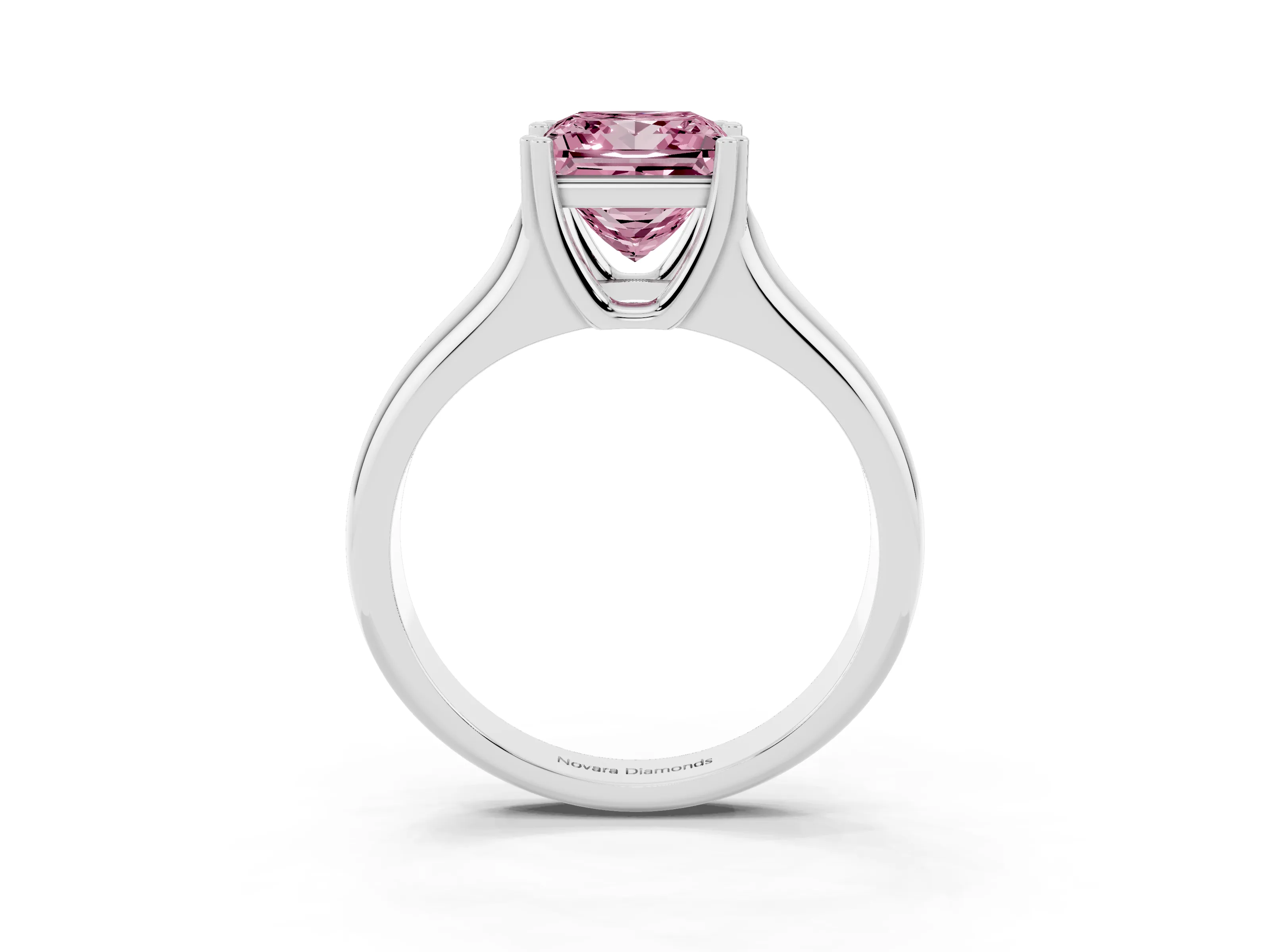 Fancy Pink Princess Cut Diamond Solitaire Ring Set in Platinum with Wide Band and Prong Setting