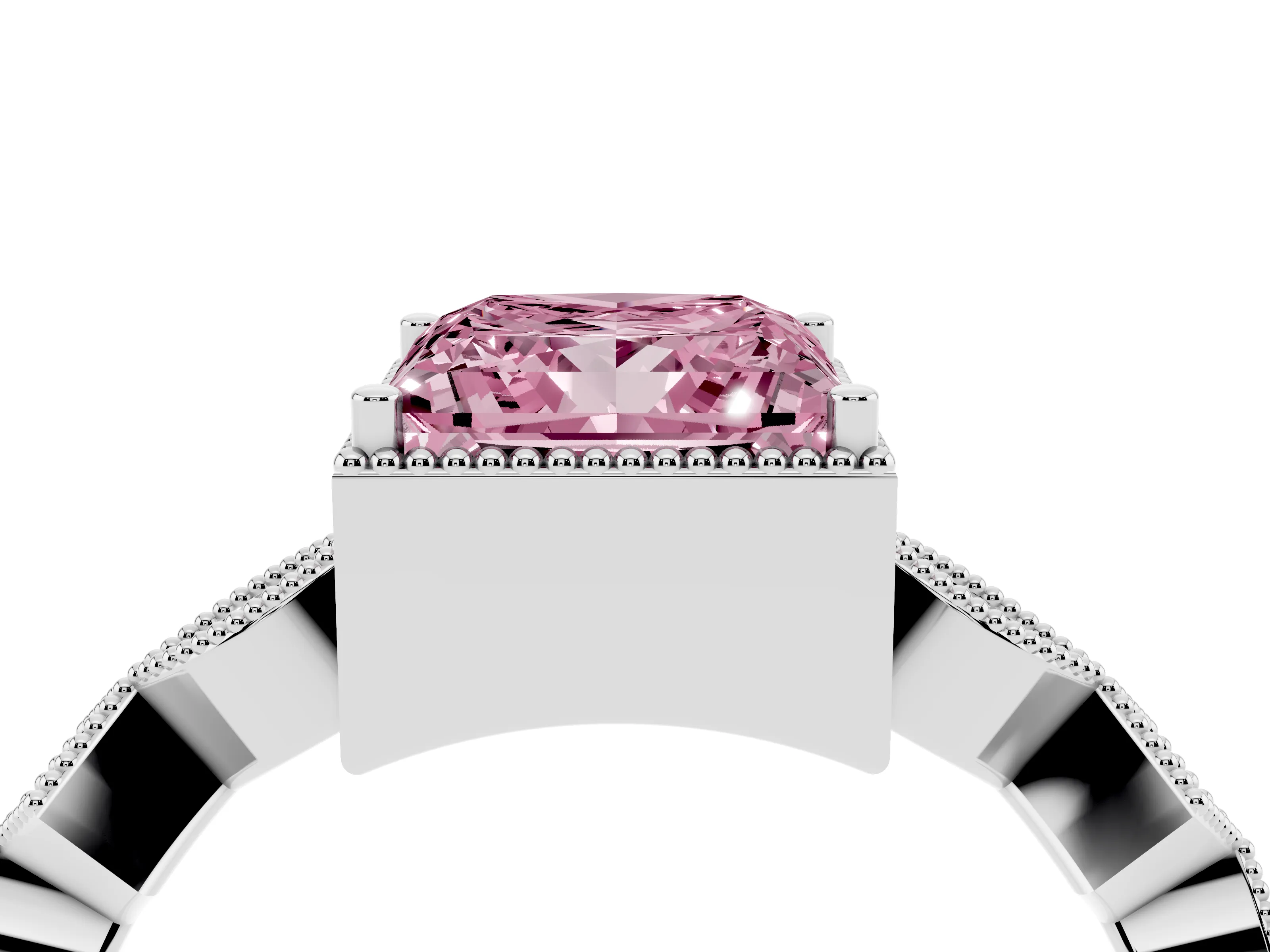 Fancy Pink Princess Cut Diamond Milgrain Marquise Twist Band Ring Set in White gold with Prong Setting
