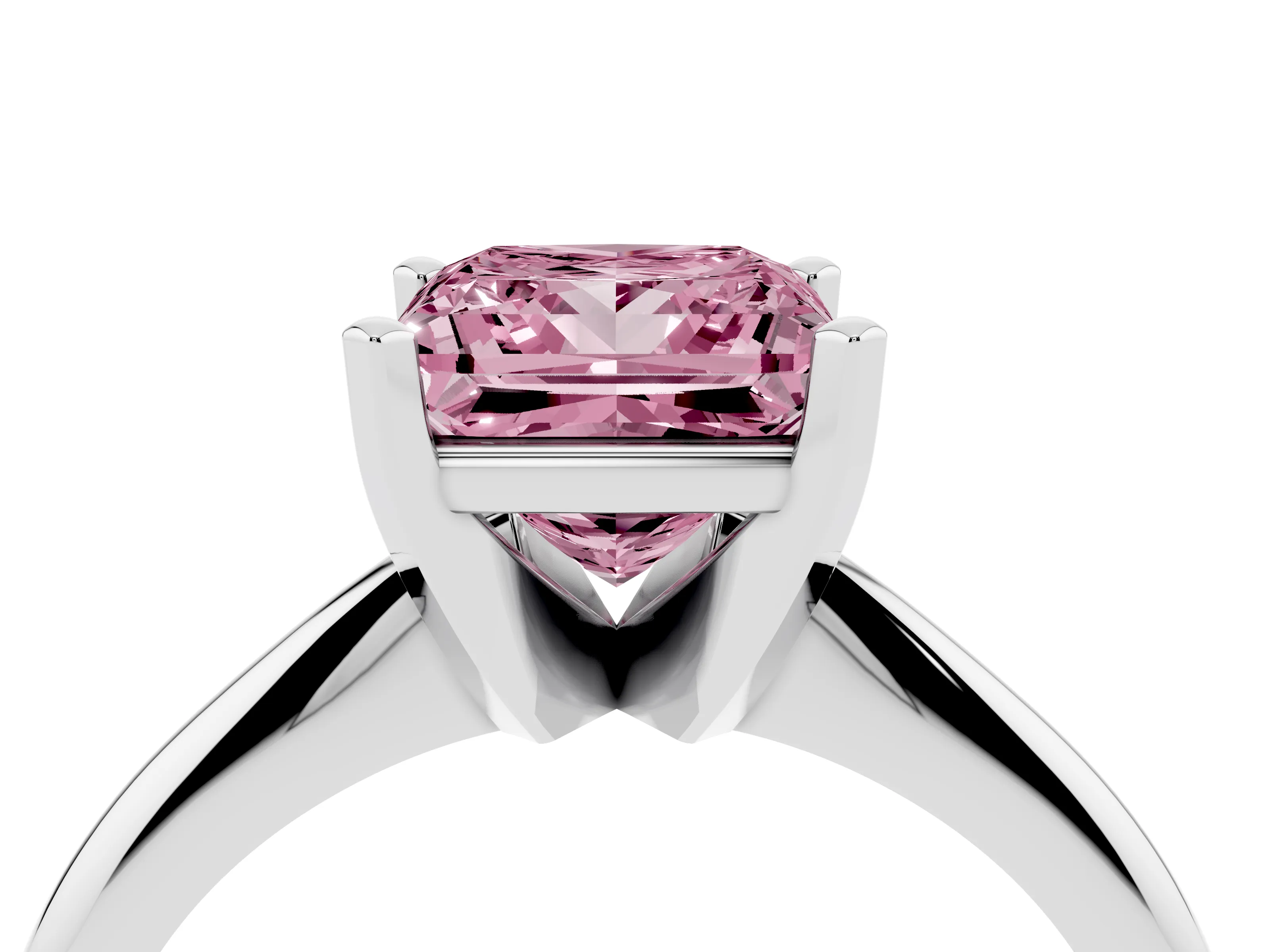Fancy Pink Princess Cut Diamond Solitaire Ring Set in Silver with Prong Setting on a Plain Round Band