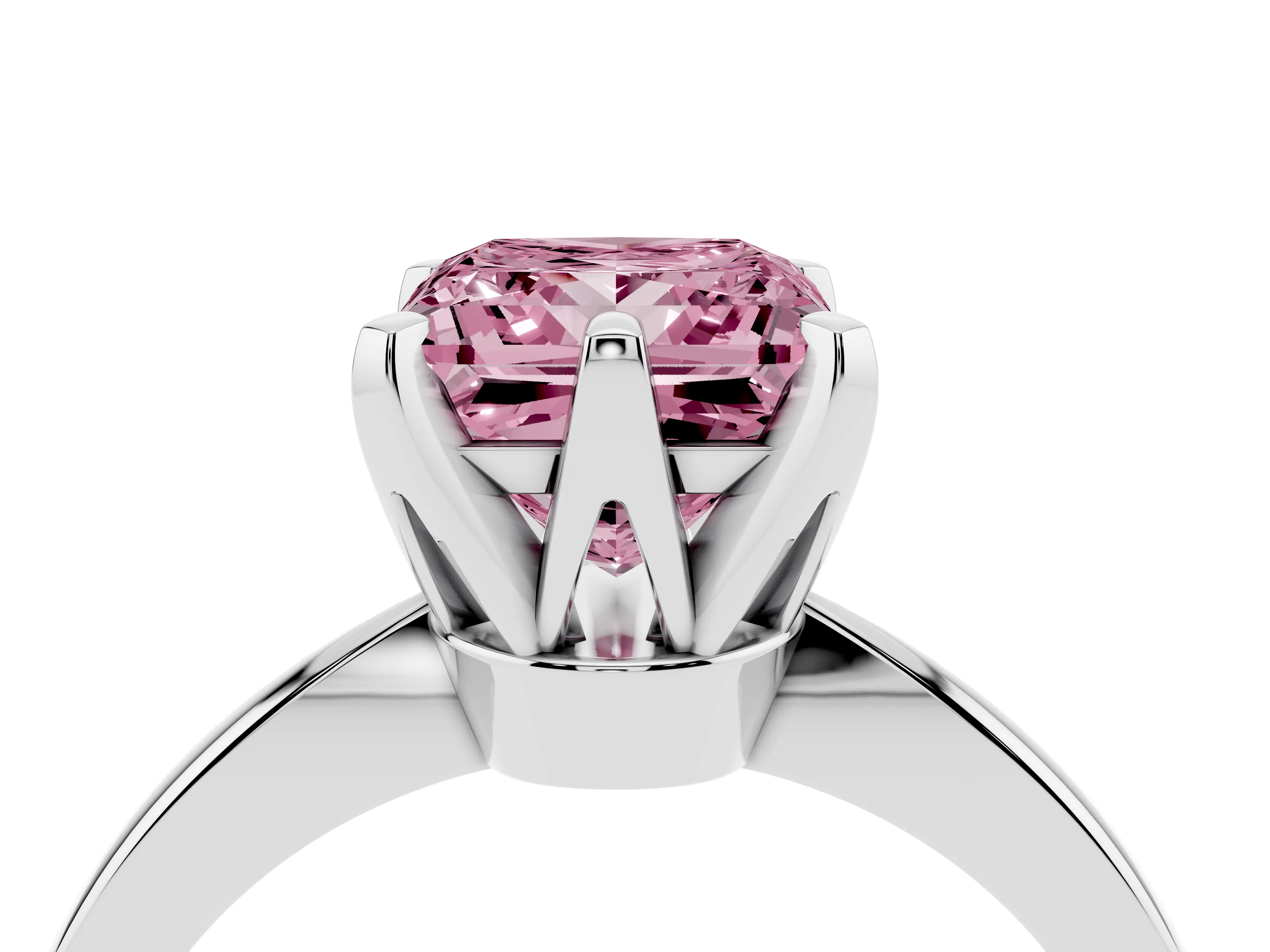 Fancy Pink Princess Cut Diamond Solitaire Engagement Ring Set in Platinum with Slim Tapered Solitaire Band