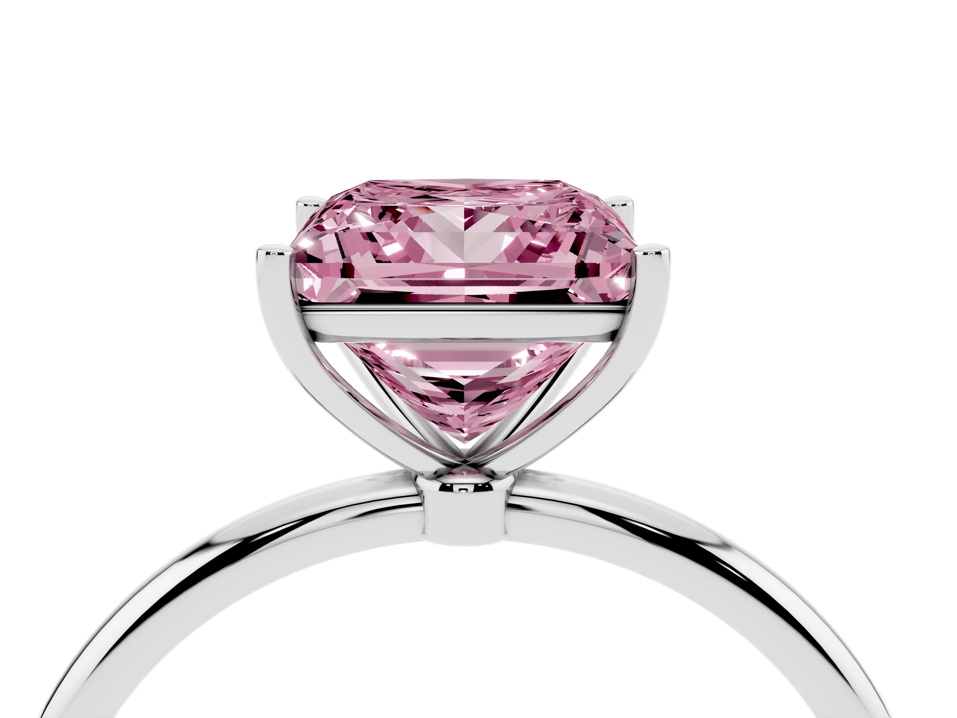 Fancy Pink Princess Cut Diamond Solitaire Engagement Ring Set in Silver with Thin Band and Prong Setting