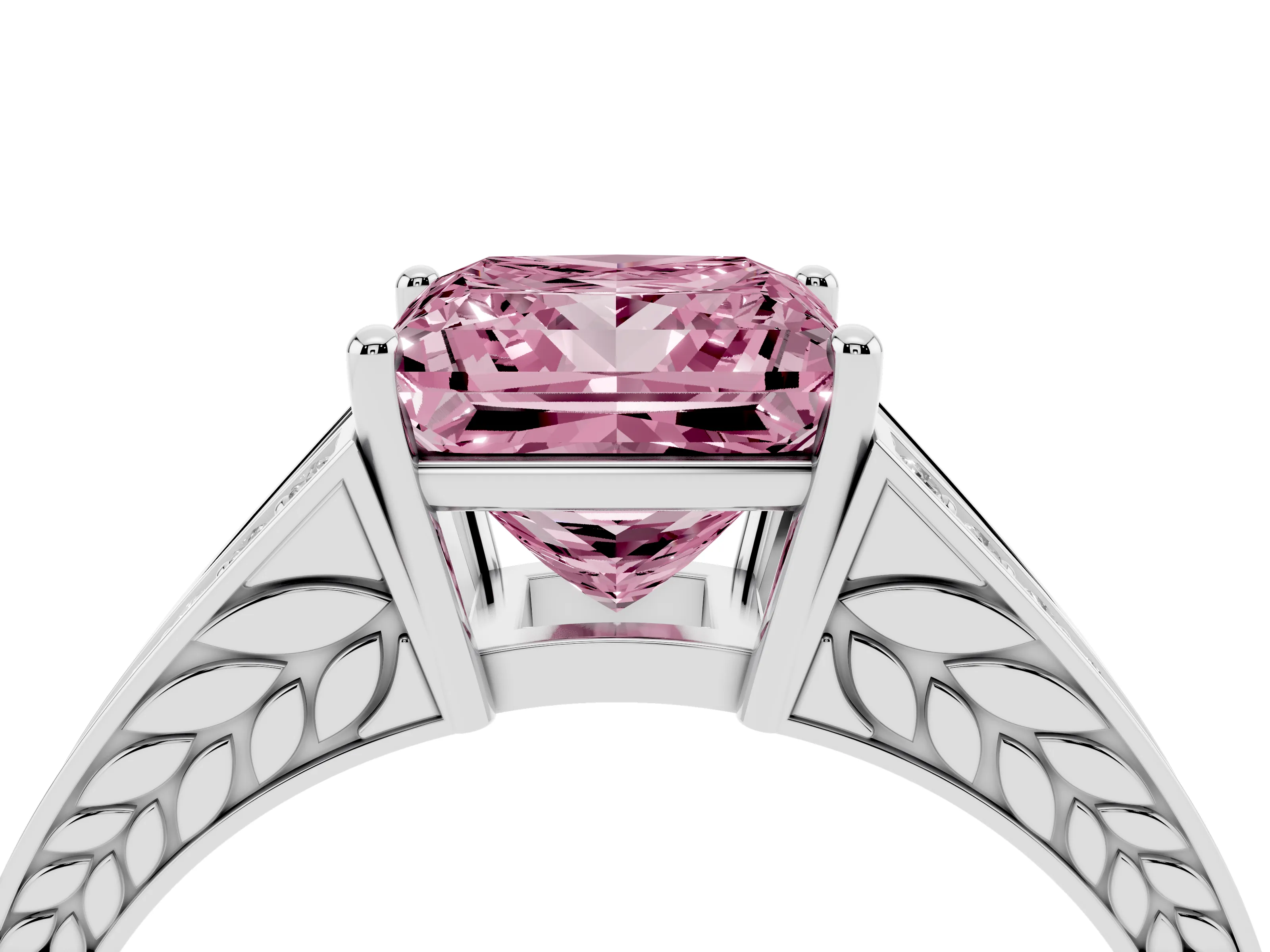 Fancy Pink Princess Cut Diamond Split Shank Ring Set in Silver with Pavé Band and Prong Setting