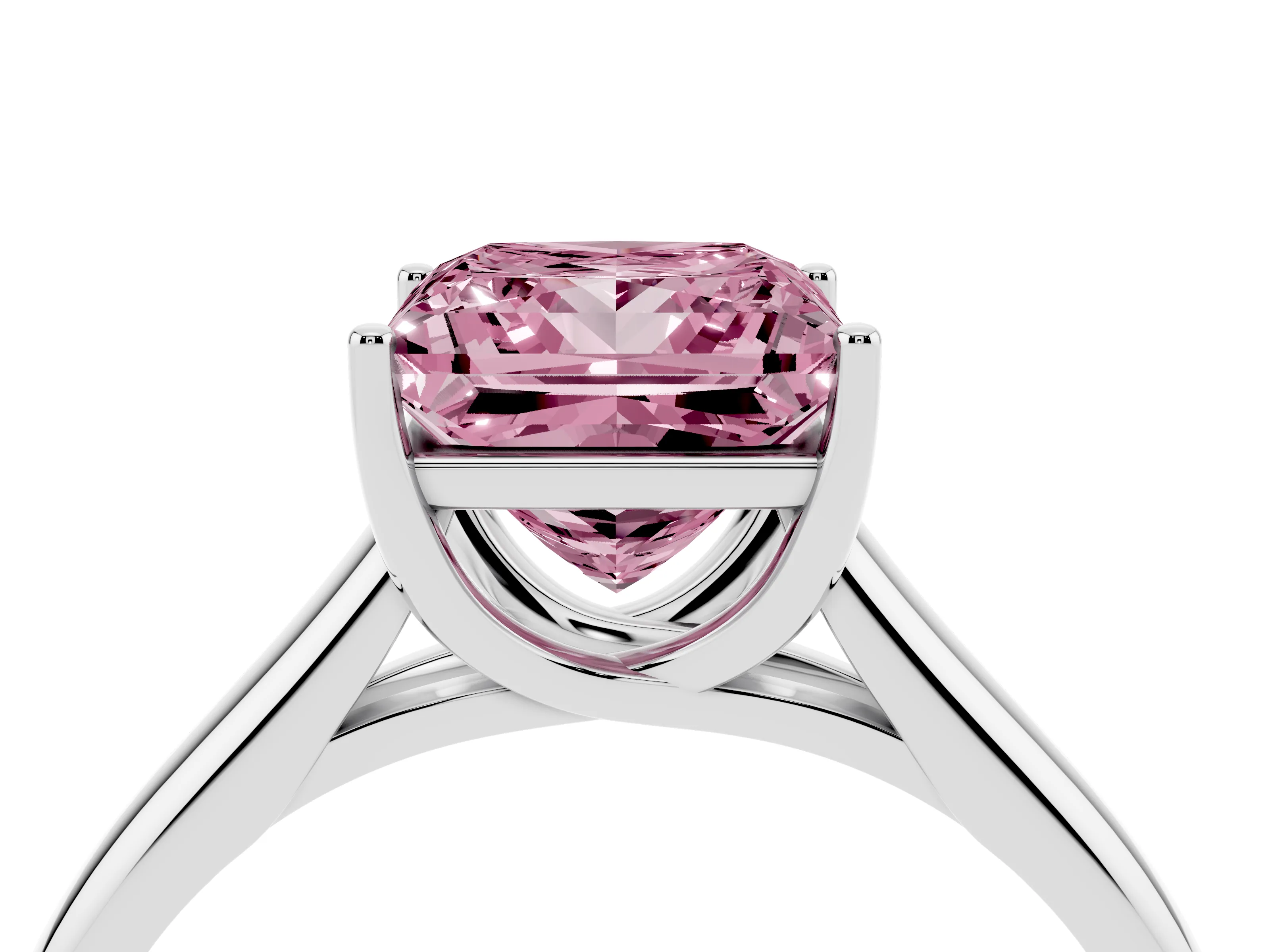 Fancy Pink Princess Cut Diamond Solitaire Engagement Ring Set in White gold with Subtly Tapered Band and Prong Setting