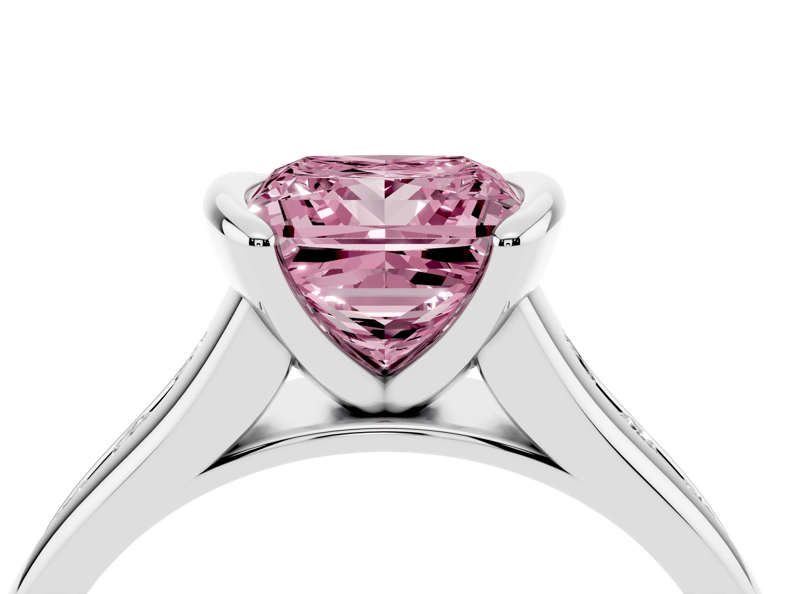 Fancy Pink Princess Cut Diamond Bezel-Set Solitaire Ring Set in Silver with Channel-Set Band