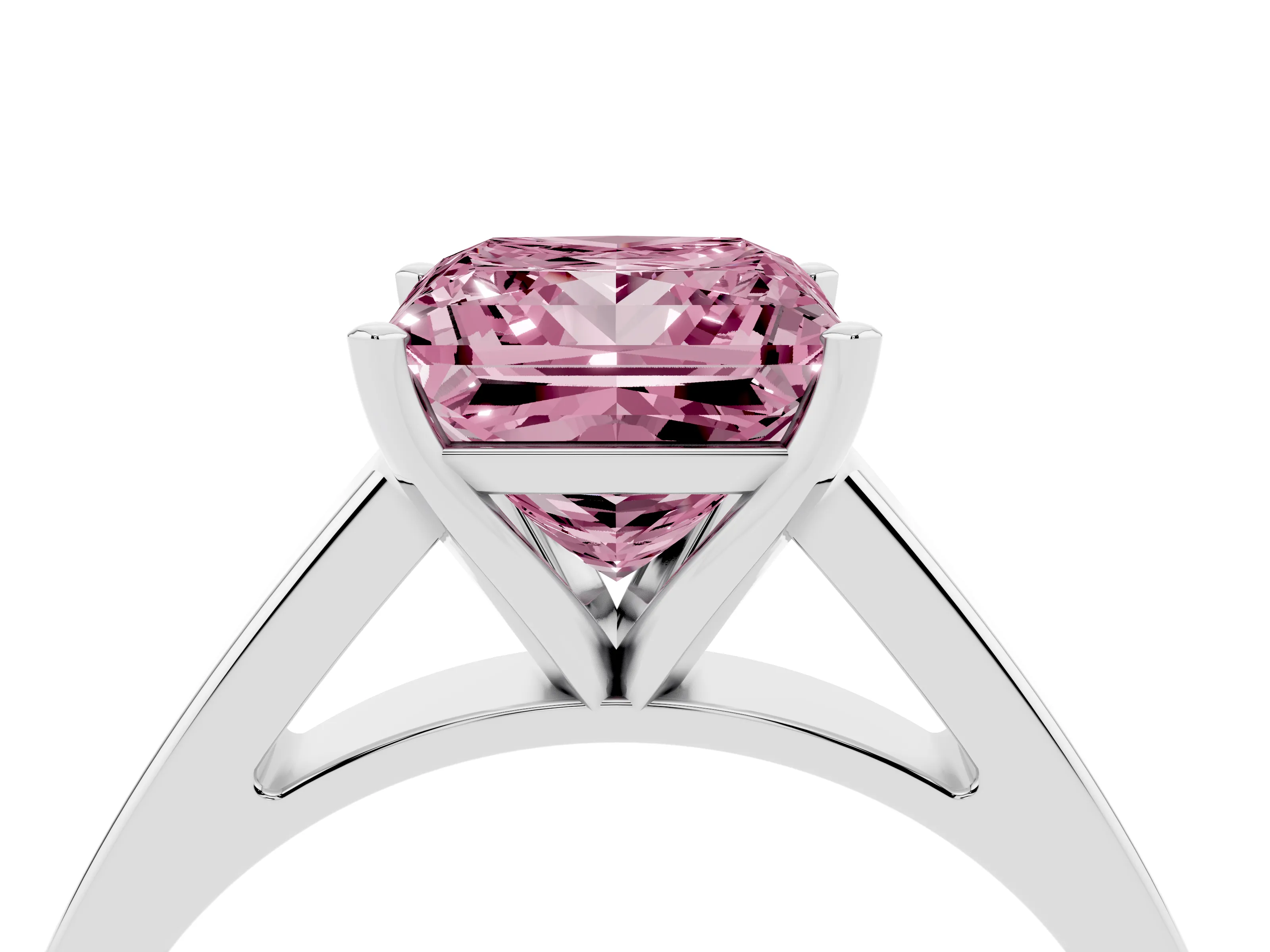 Fancy Pink Princess Cut Diamond Solitaire Engagement Ring Set in White gold with Prong Setting and Tapered Band
