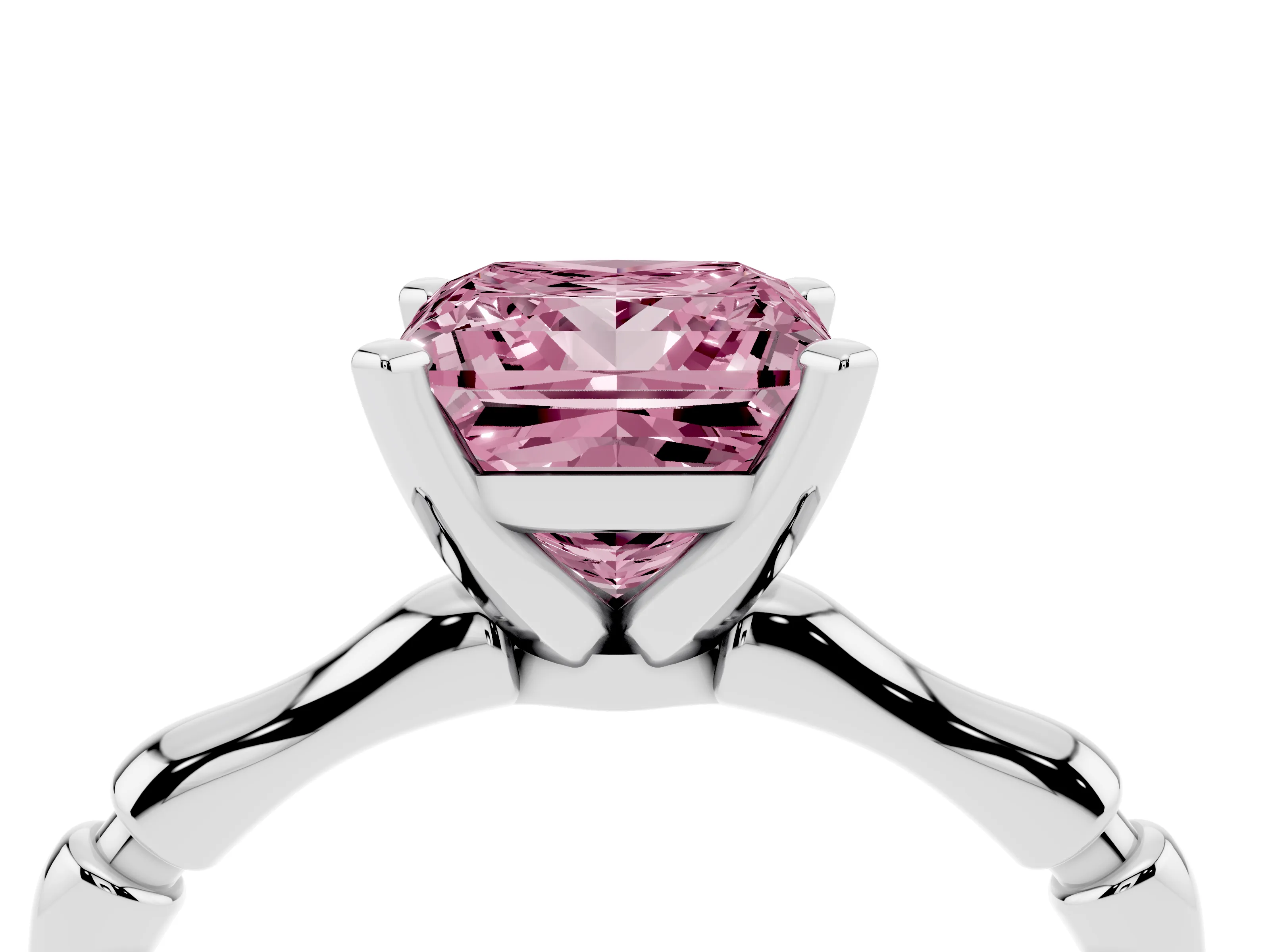 Fancy Pink Princess Cut Diamond Solitaire Ring Set in Silver with Bamboo Band and Prong Setting
