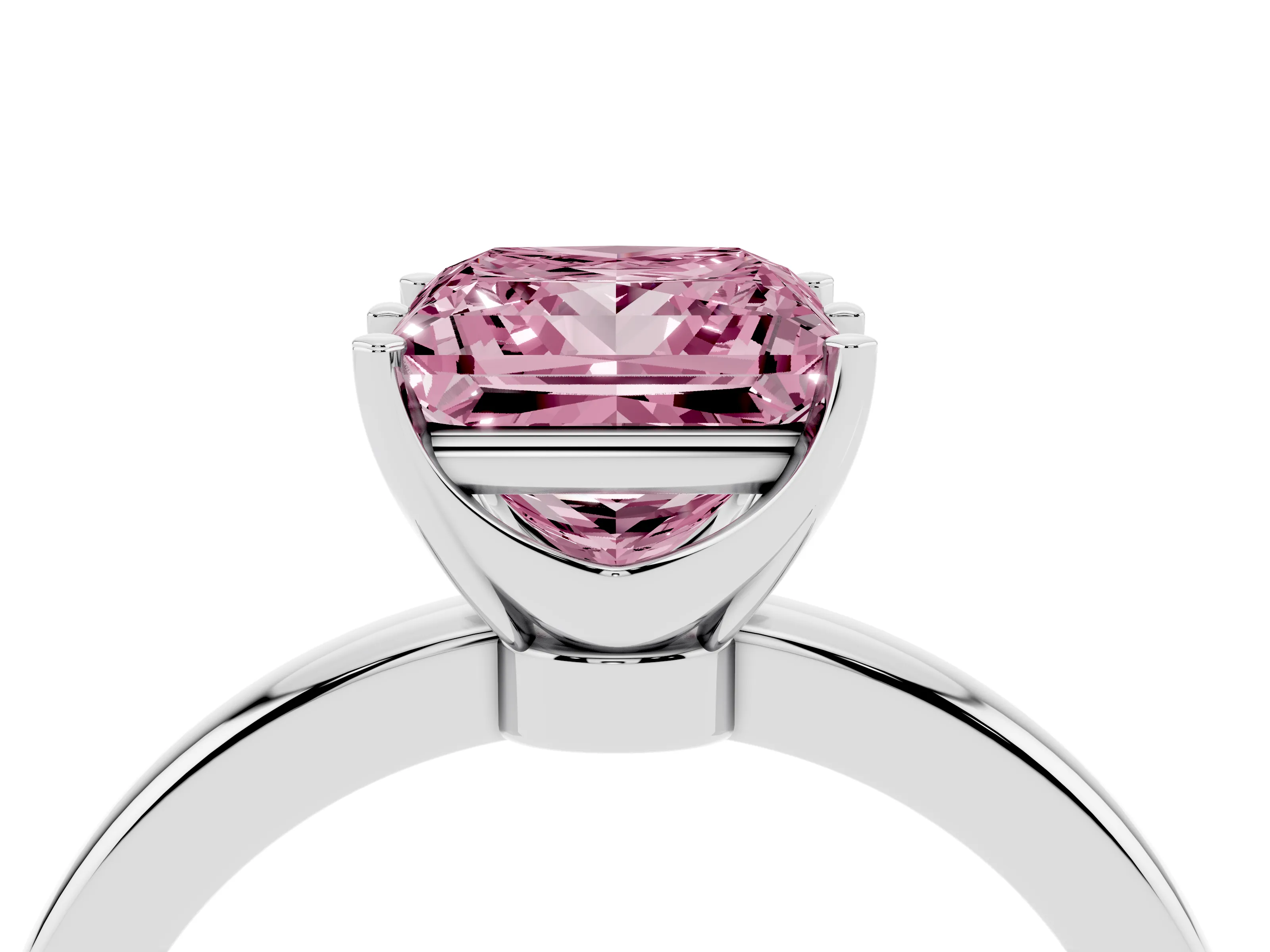 Fancy Pink Princess Cut Diamond Solitaire Ring Set in White gold with Raised Prong Setting on a Classic Band