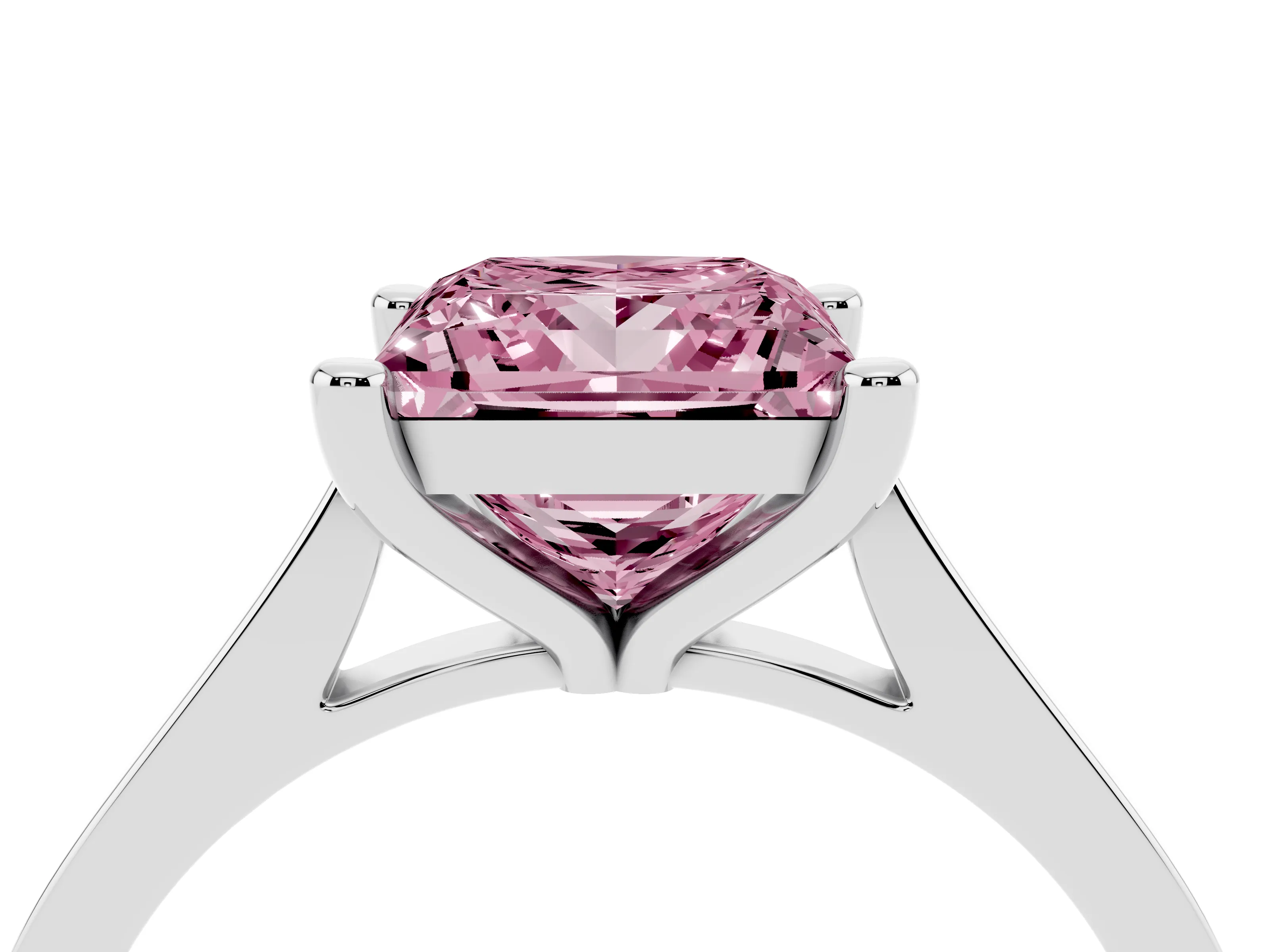 Fancy Pink Princess Cut Diamond Solitaire Ring Set in Silver with Prong Setting and Tapered Band