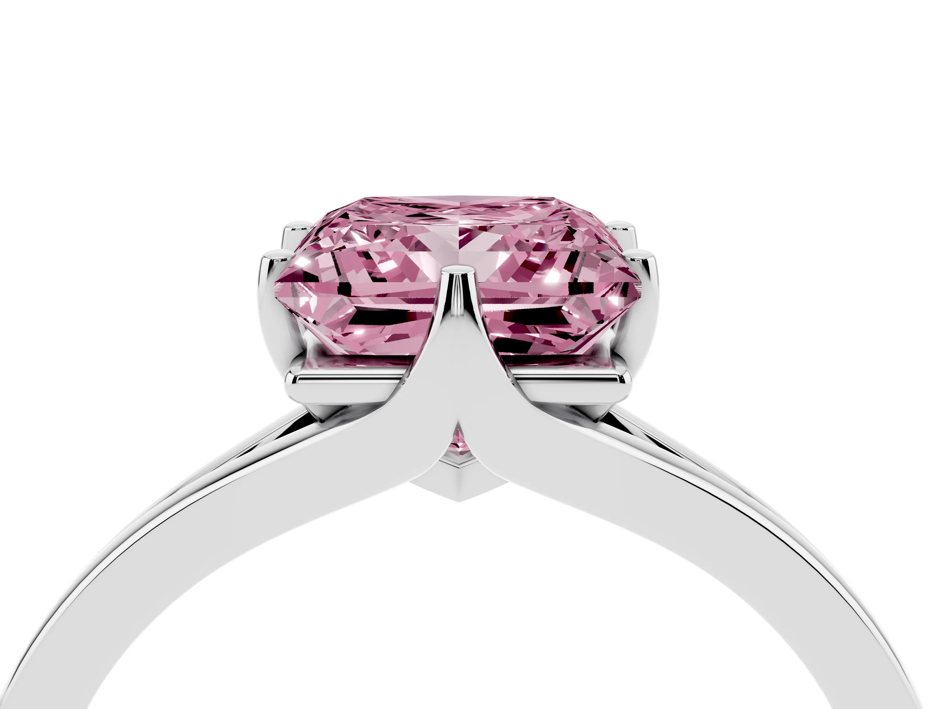 Fancy Pink Princess Cut Diamond Solitaire Ring Set in Platinum with Polished Tapered Band and Prong Setting