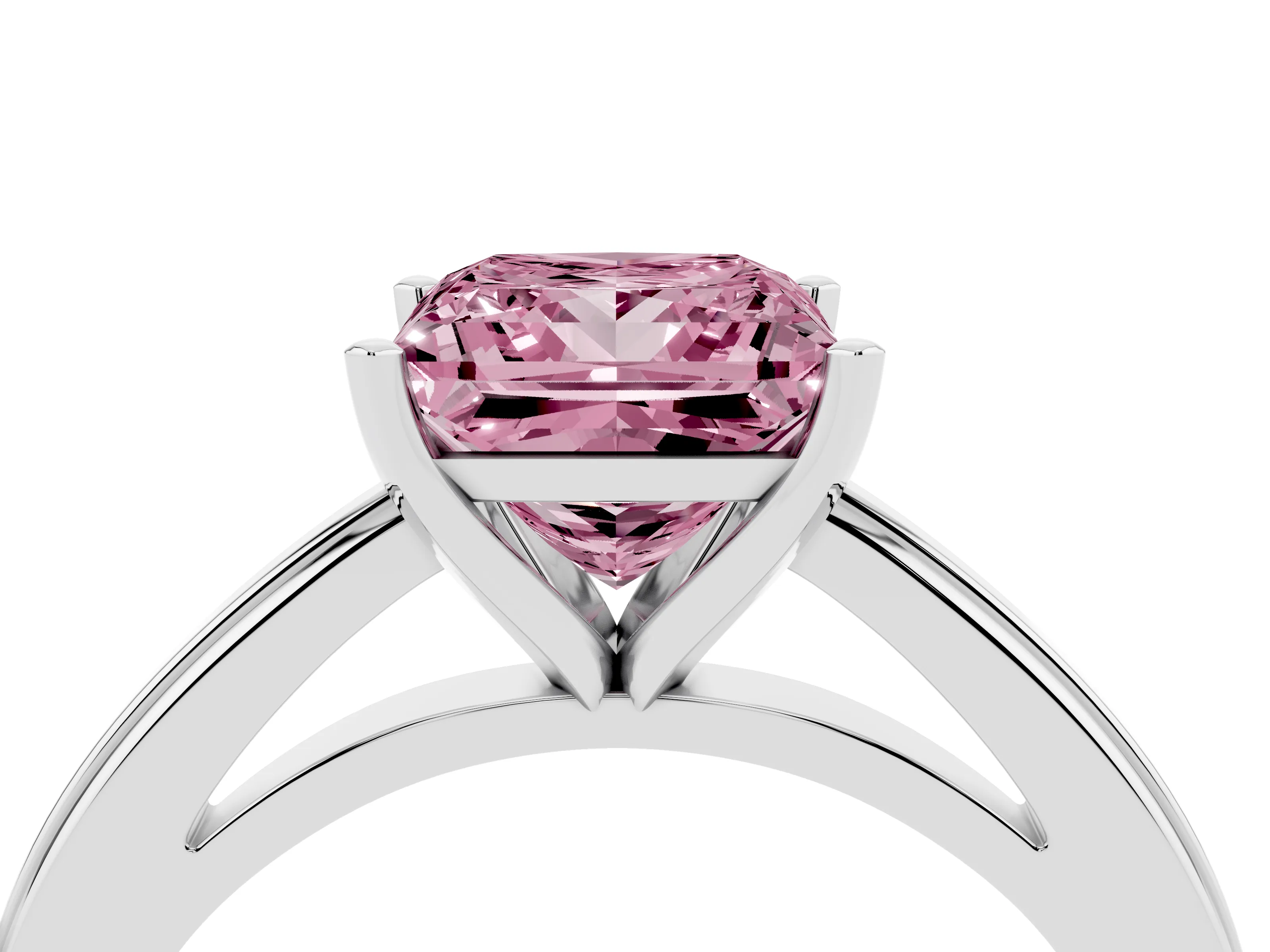 Fancy Pink Princess Cut Diamond Solitaire Ring Set in Platinum with Prong Setting and Classic Band