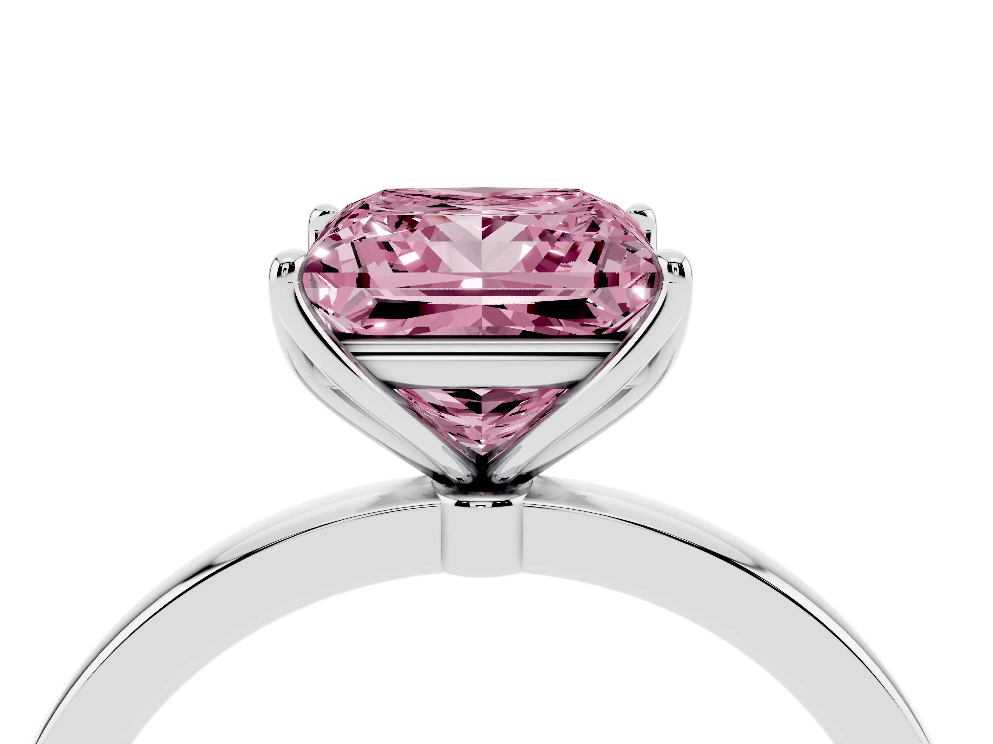 Fancy Pink Princess Cut Diamond Solitaire Ring Set in White gold with Prong Setting and Thin Polished Band